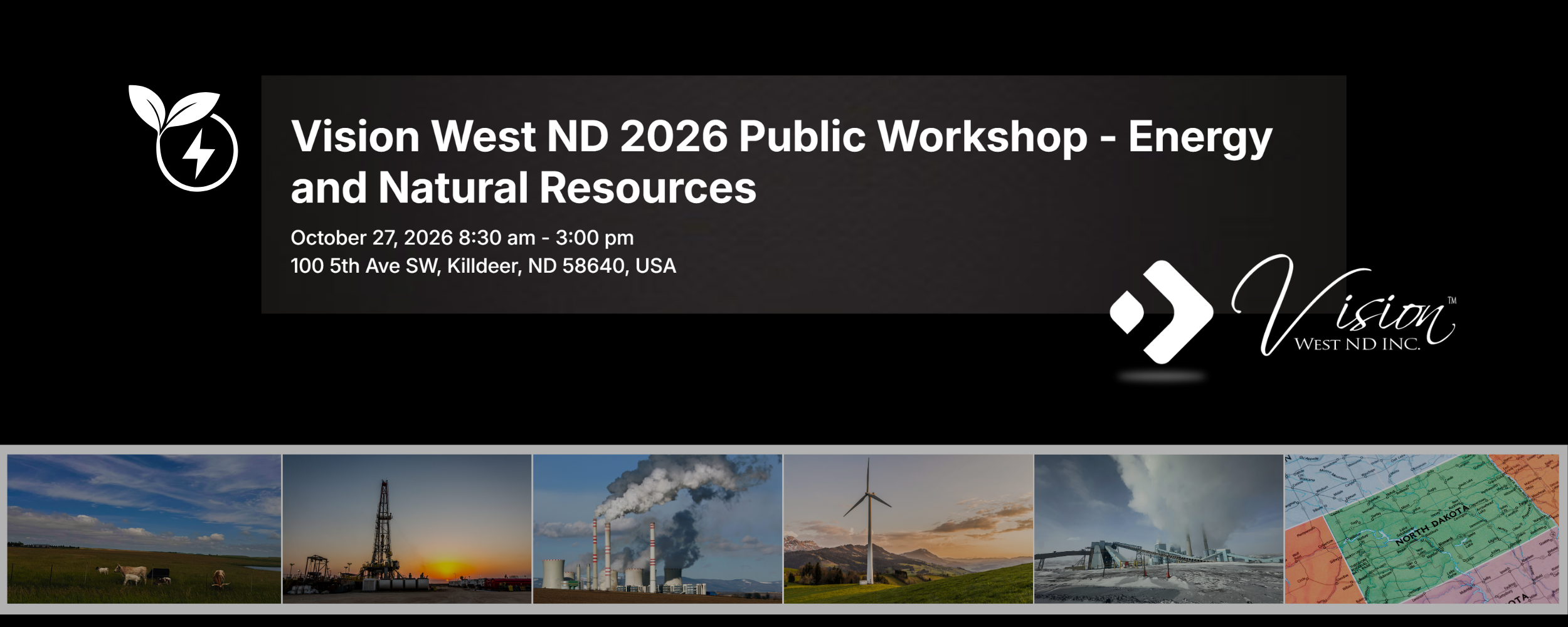 Images related to natural resources and energy with text overlay sharing event information