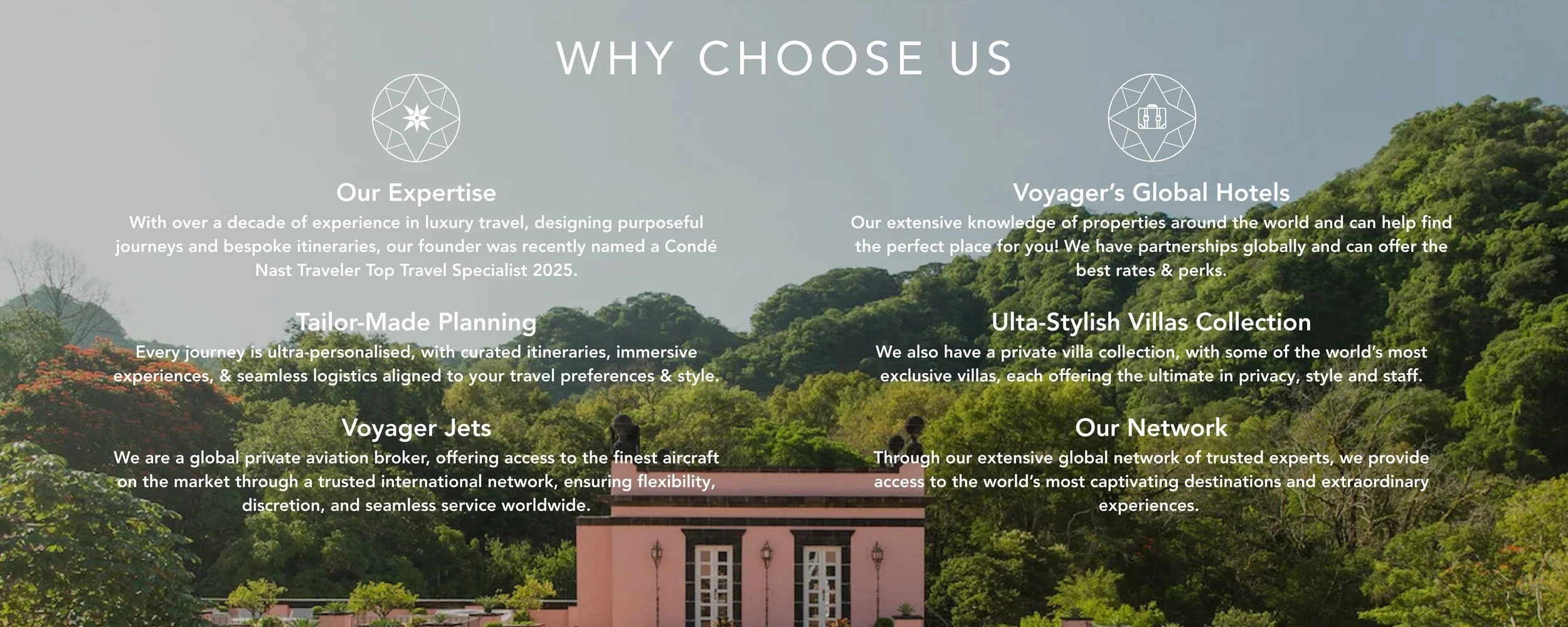 Voyager Club - Curated Travel - Bespoke Travel - Bespoke Itineraries - Luxury Travel Company - Travel Designers - Vacation Rental - Luxury Villas Rental - Hotel Perks - Travel Concierge