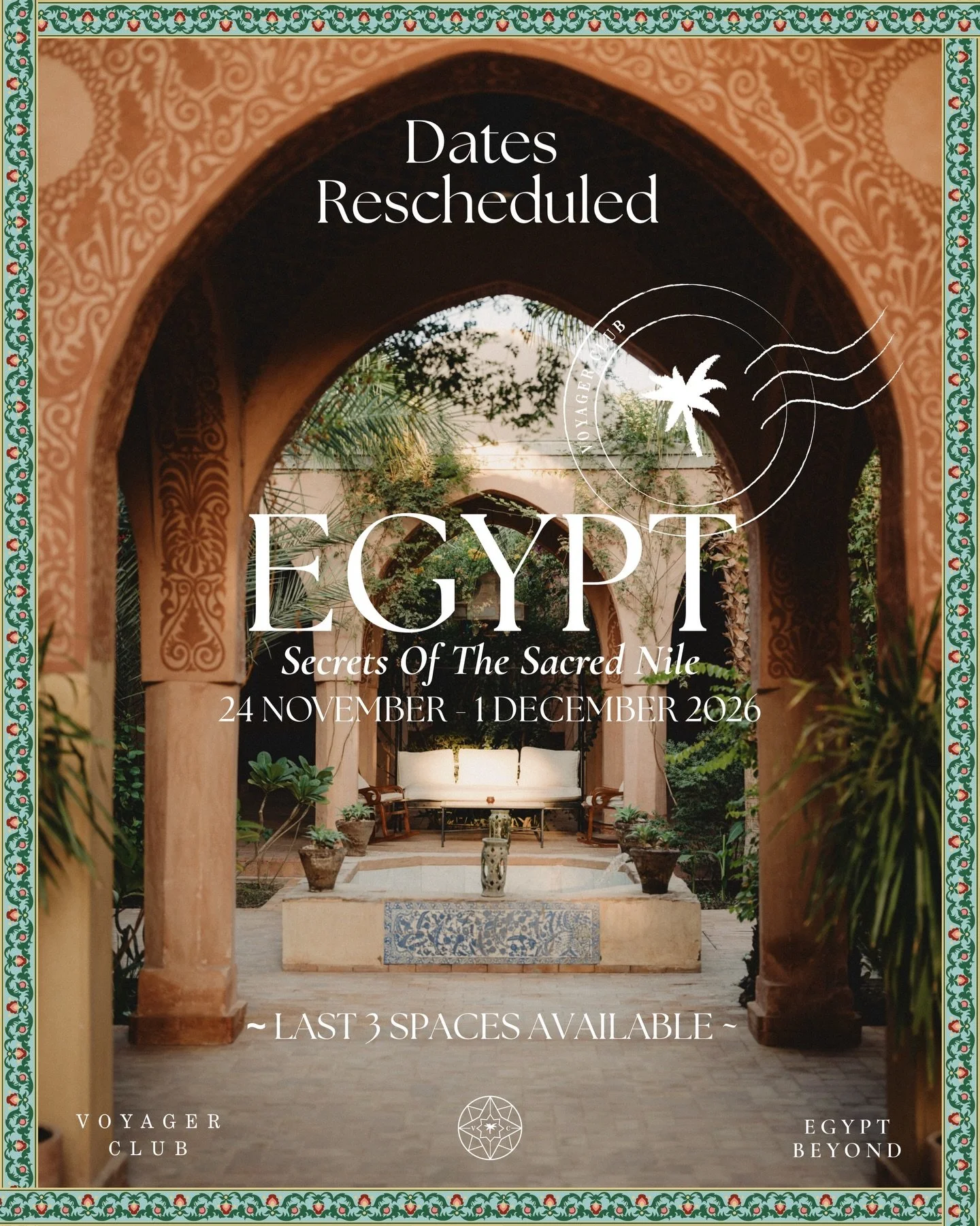 A New Window to Join Our Egypt Journey 
24 Nov &ndash; 1st Dec 2026

If you previously wished to attend but couldn&rsquo;t make the timing work, this is a new opportunity to join us on what promises to be a truly extraordinary journey. This new timin
