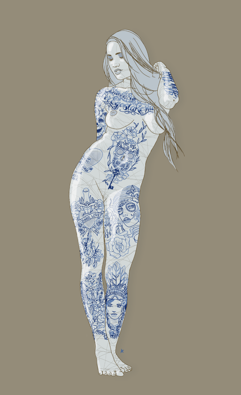delft blue tattoed nude