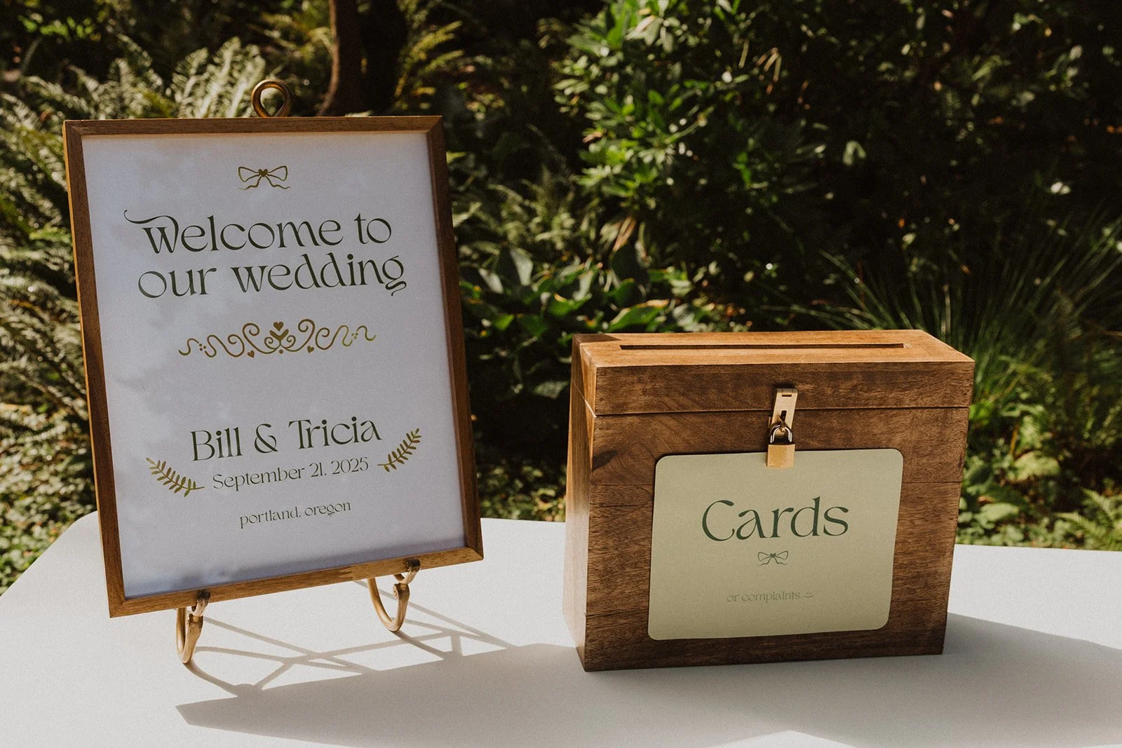 Handwritten card beside the phone telling guests not to overthink their message