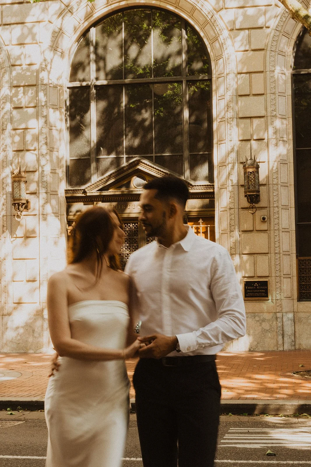 Elegant couple portraits during a downtown Portland engagement session