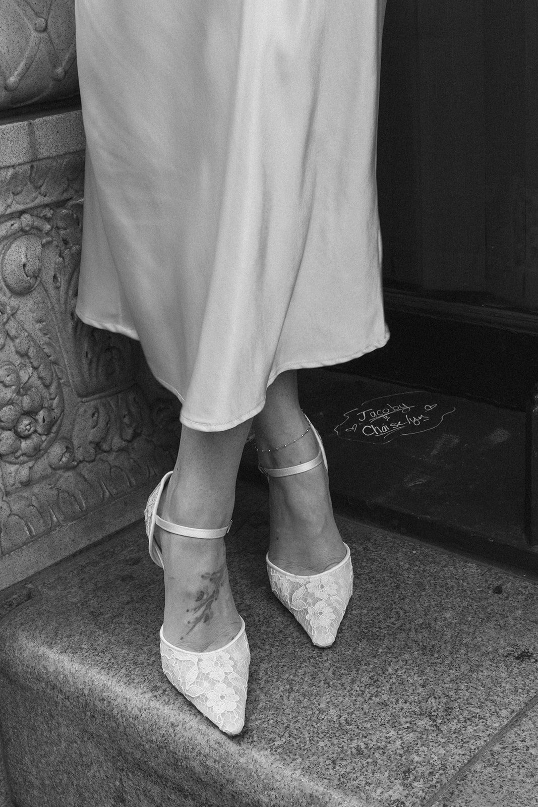 Engagement outfit photographed on a downtown Portland street during their engagement session