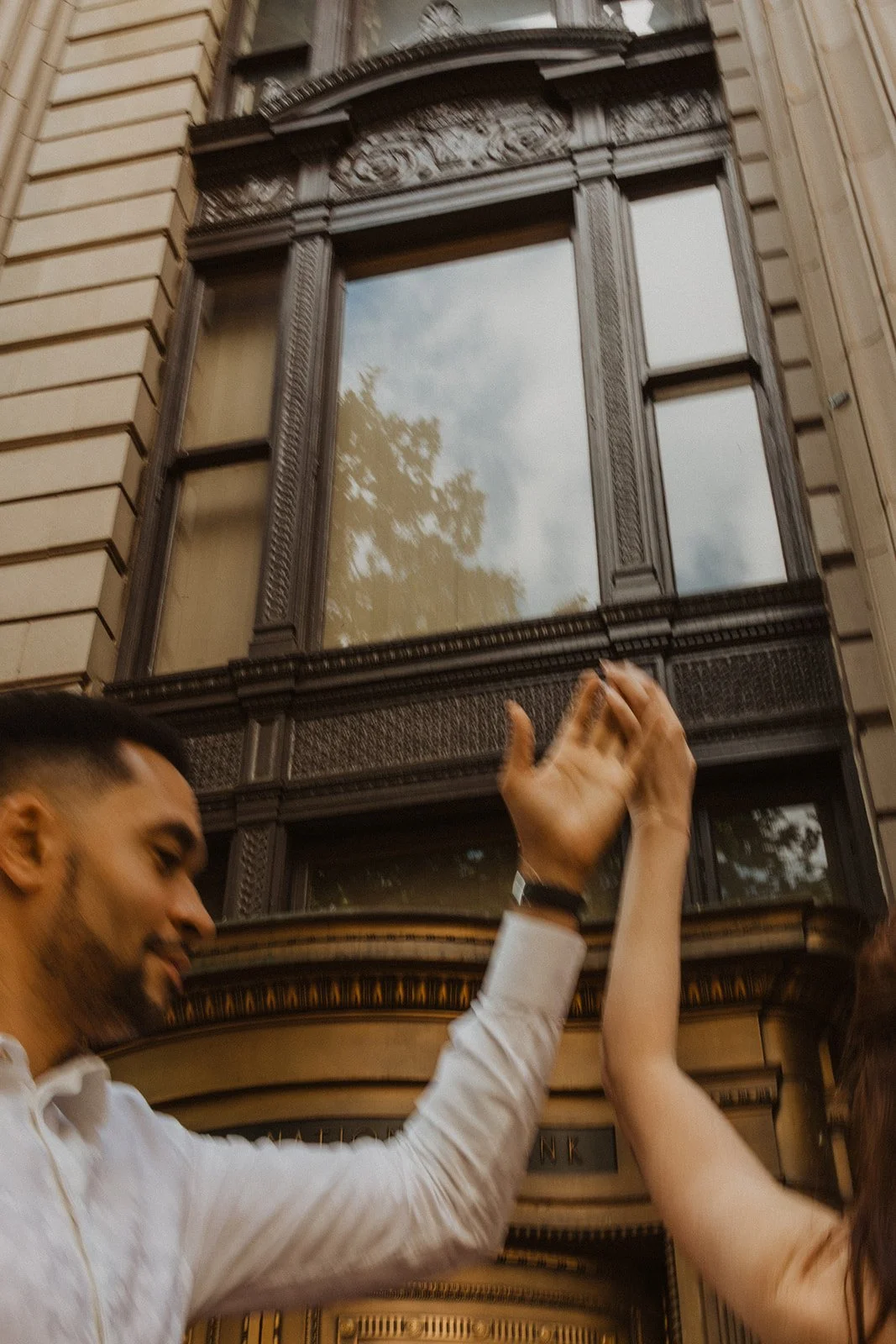 Natural couple portrait photographed during a downtown Portland engagement session