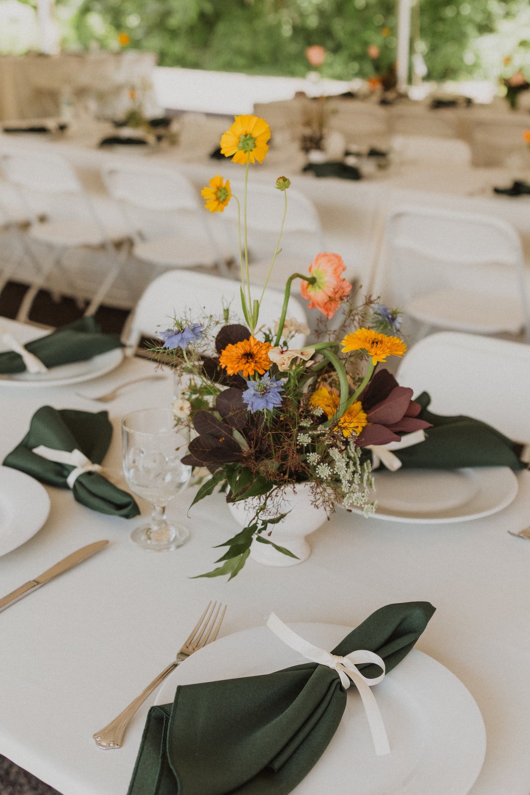 Reception table set with only the pieces the couple chose themselves