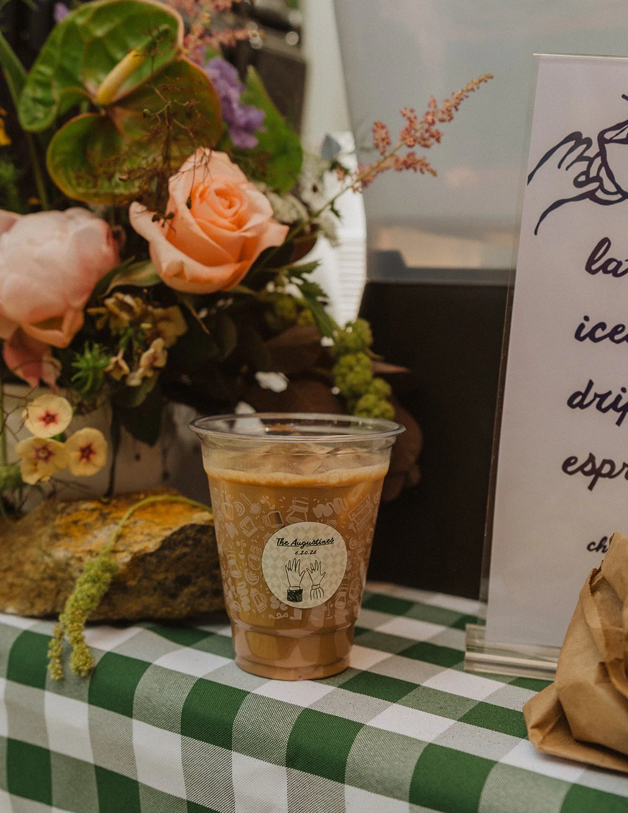 signature iced coffee bar at spring wedding reception