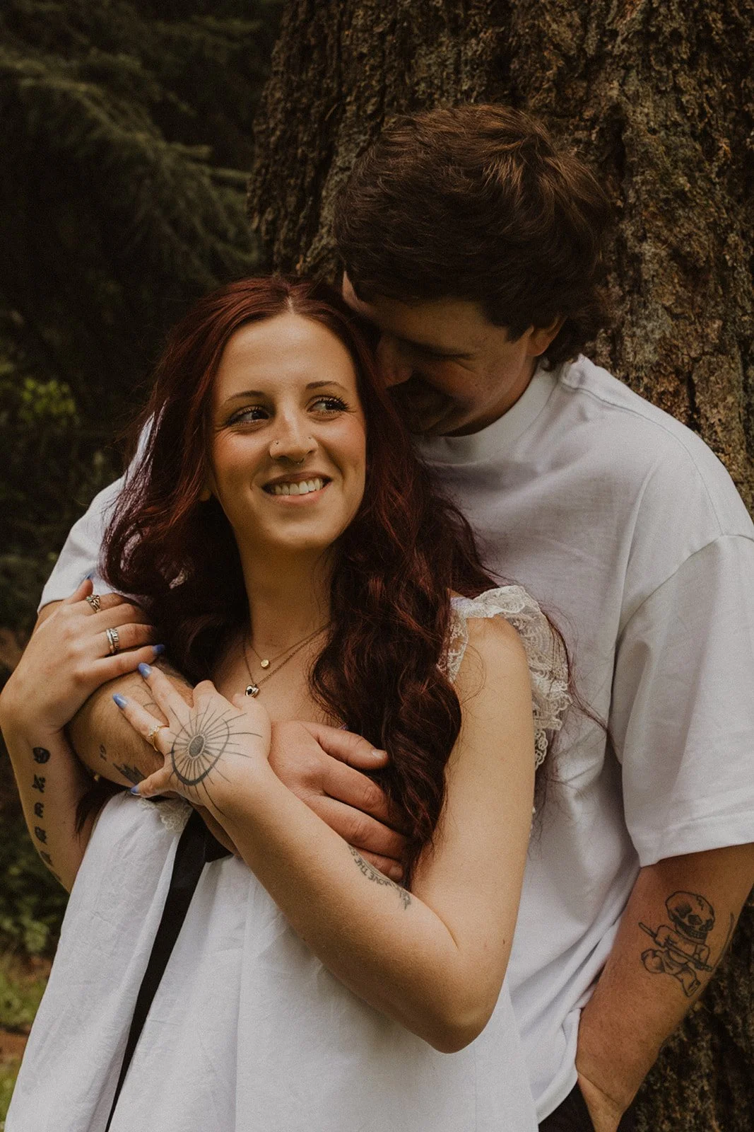 Candid forest engagement photos where nobody is posing for anything
