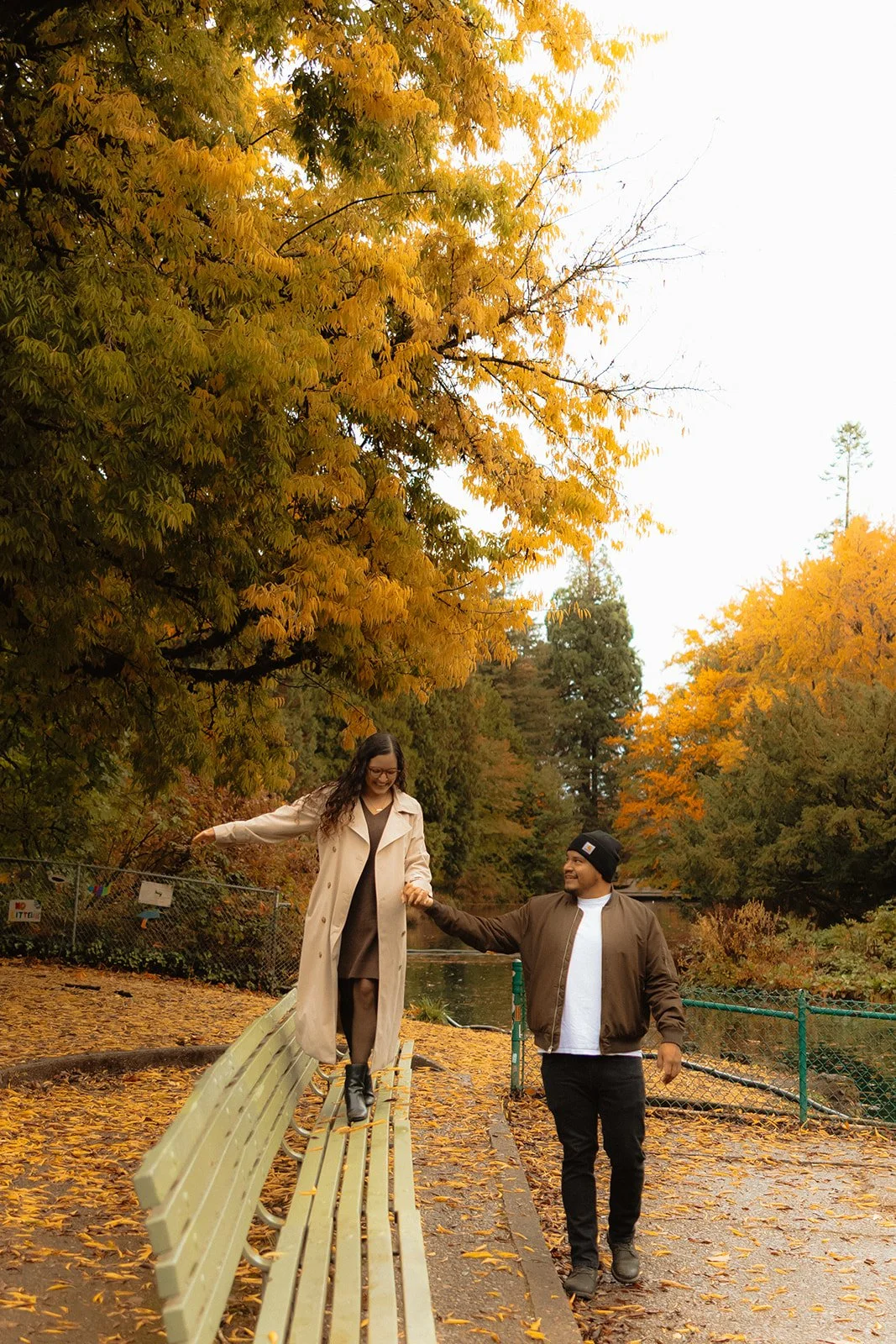 Jacket weather in Portland in October, hands in pockets on a park path