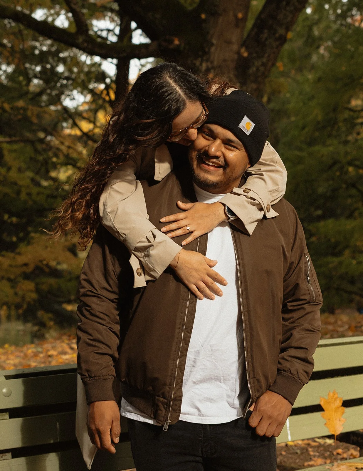 Overcast afternoon light during fall engagement photos in Portland