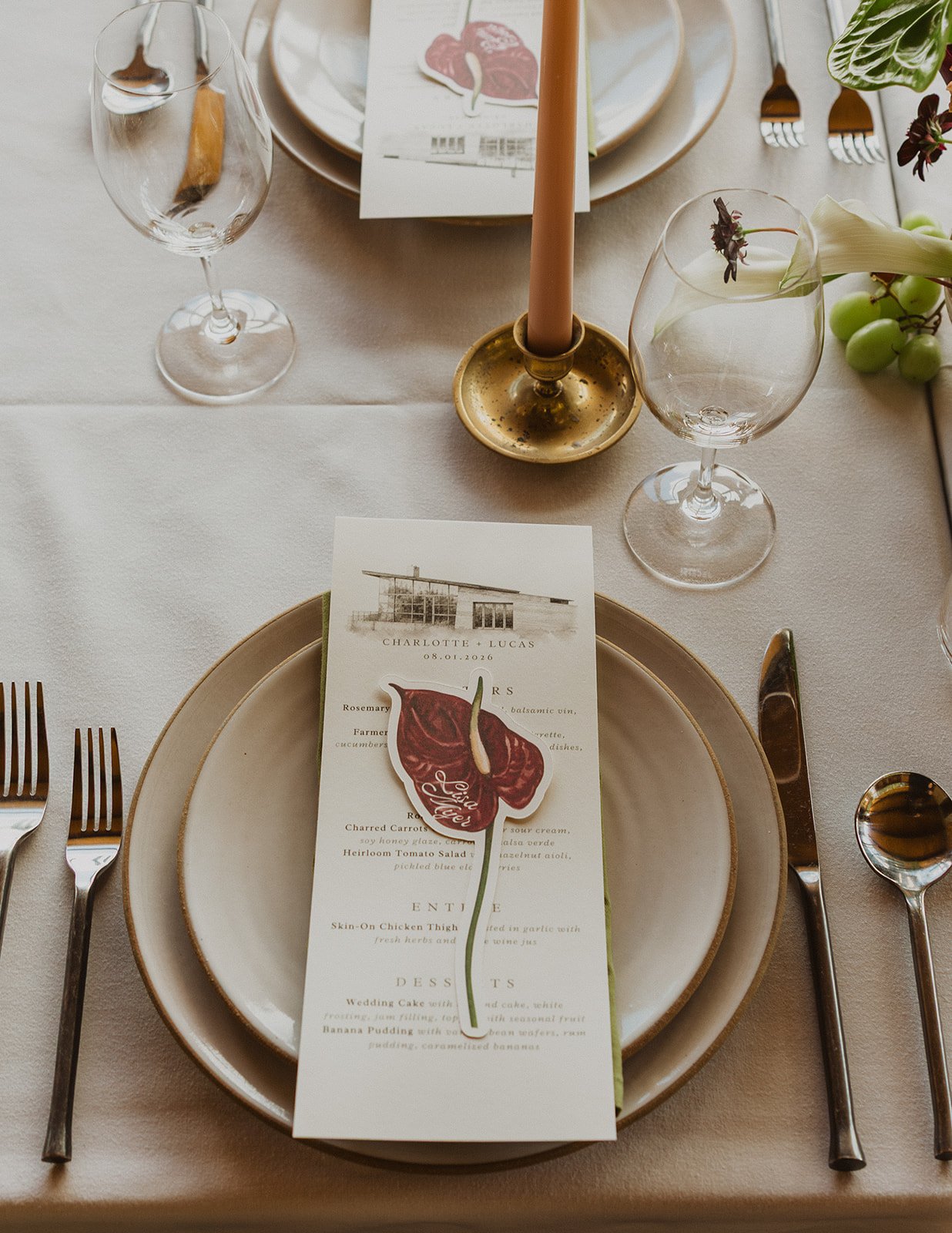One place setting photographed before guests arrive at an Oregon winery wedding