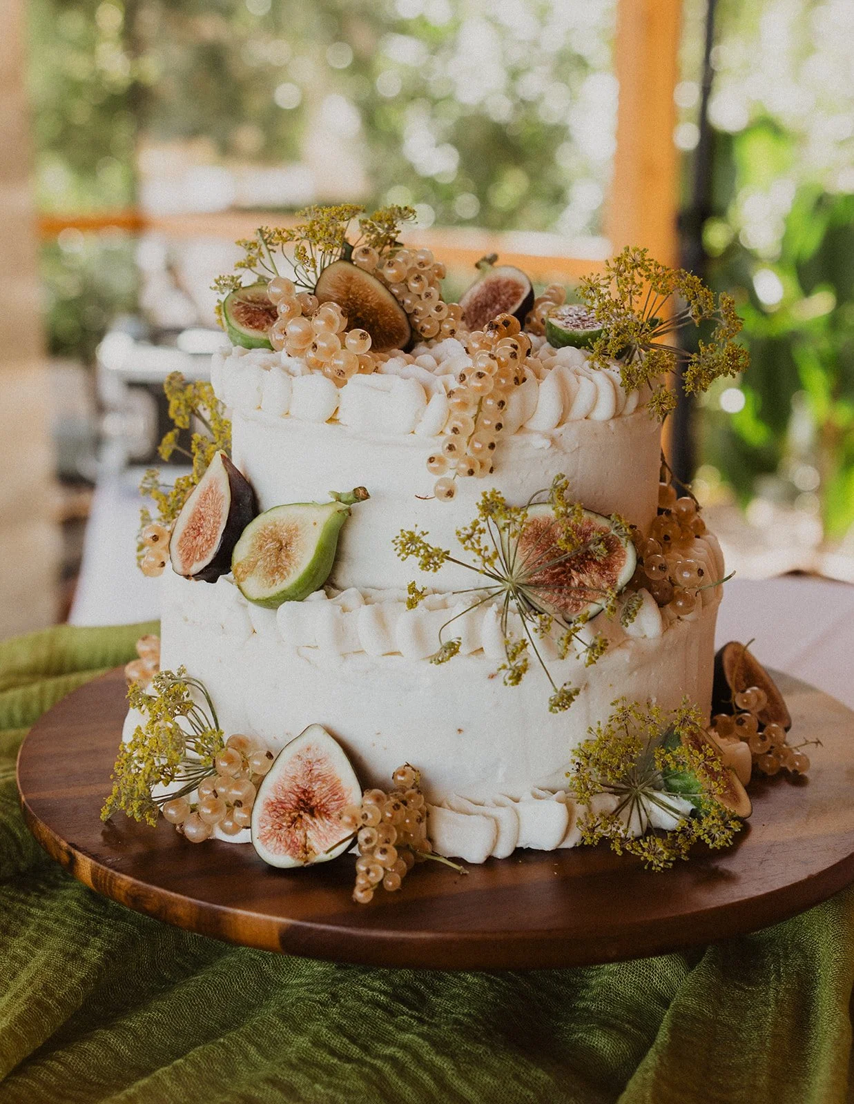Finished cake waiting on its table before anyone touched it