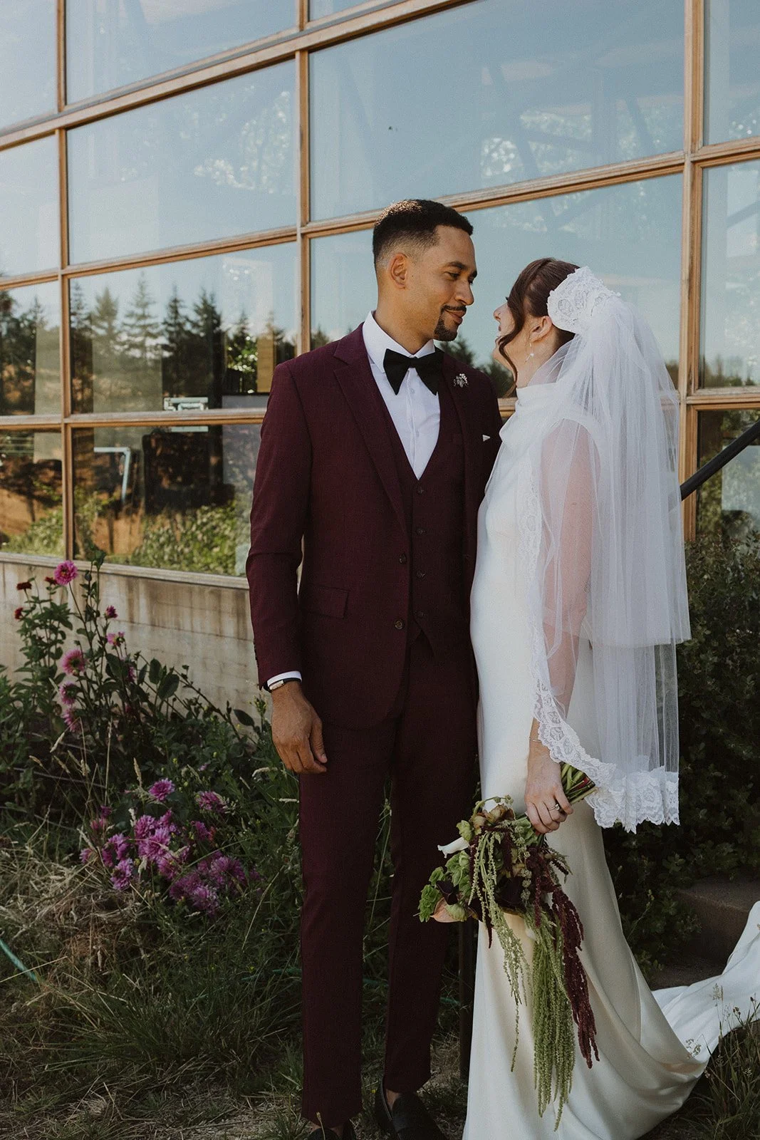 Golden hour through the windows during a Willamette Valley wedding reception