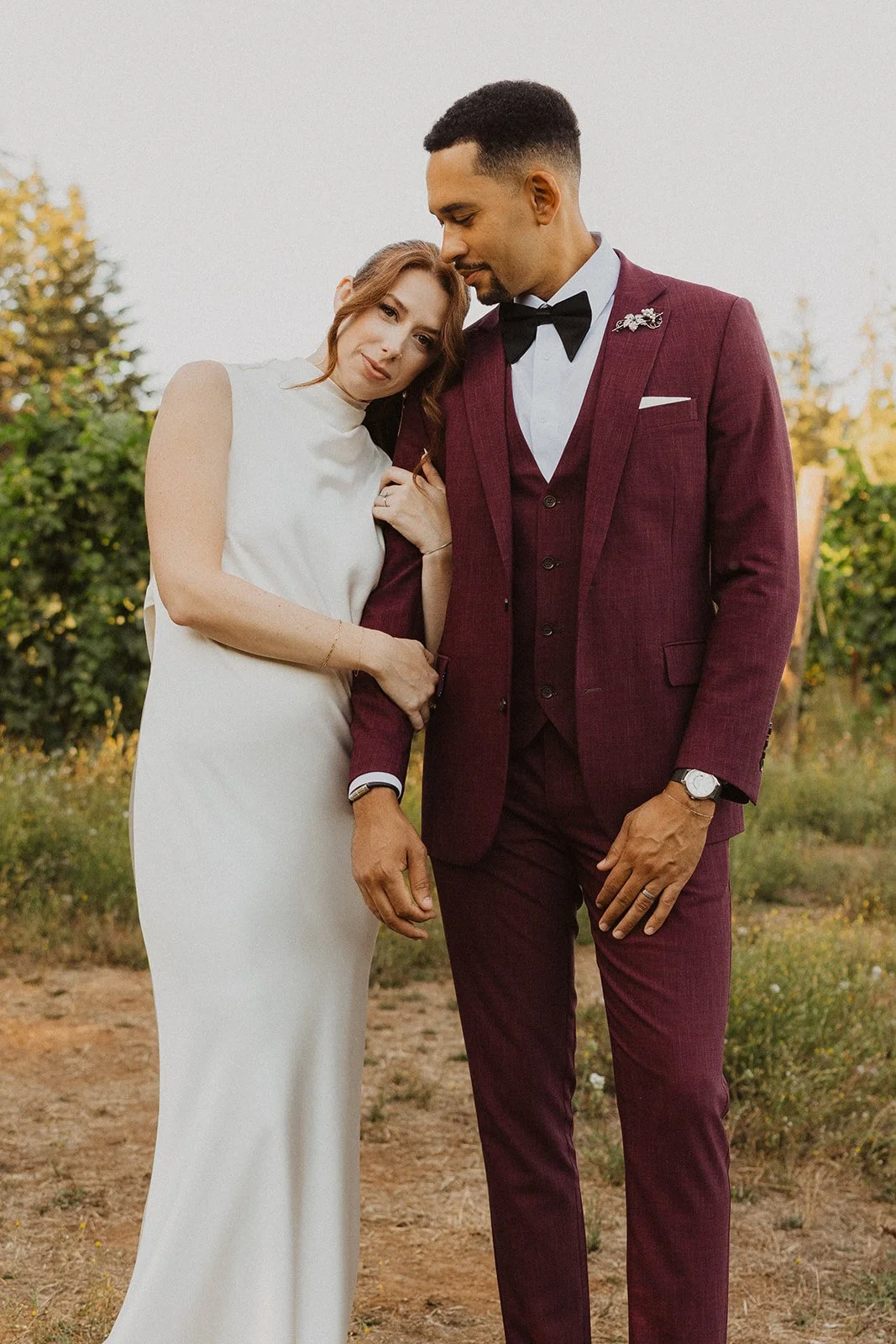 Golden hour portraits held outdoors at a Rodeo Hills Winery wedding in Dundee, Oregon
