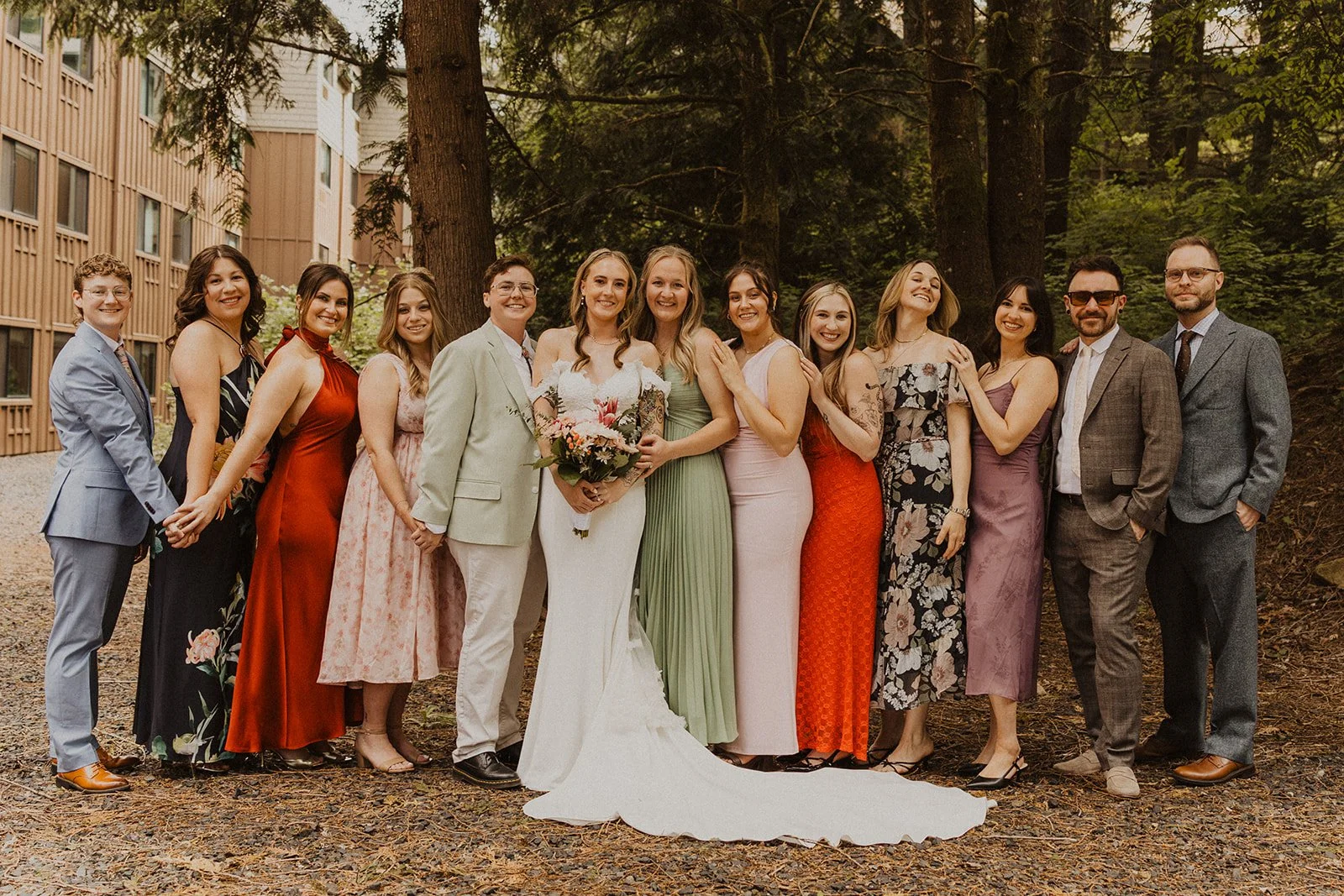 Family portraits with relatives who traveled for an Oregon wedding