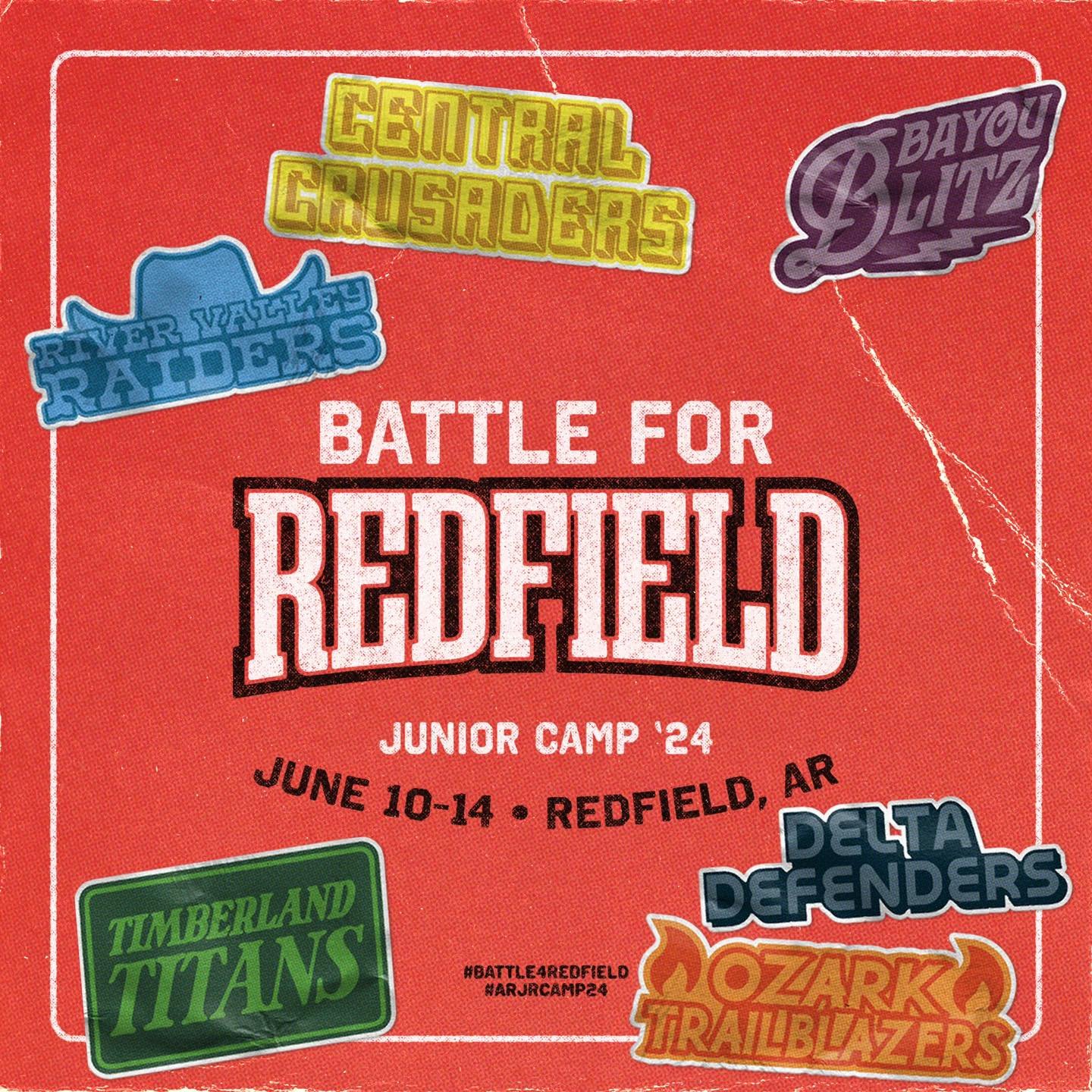 ❗️BATTLE FOR REDFIELD❗️

JR. CAMP | AGES 12- 14 | JUNE 10-13

We can&rsquo;t wait to see you this summer in Redfield! We believe God is going to do amazing things in the lives of Arkansas Youth Junior Highers! 🙌🏼

also&hellip;..TEAM GAMES ARE ABOUT