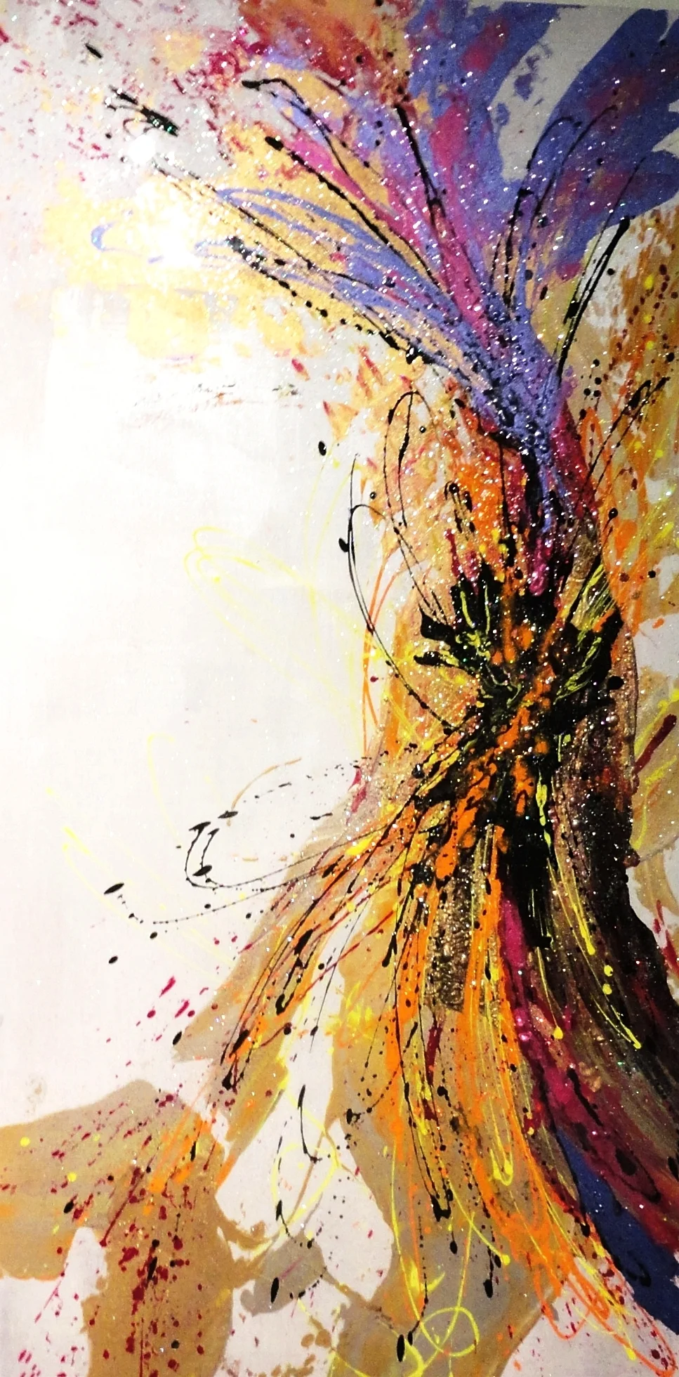  This is an original acrylic painting on wood with a clear coat resin on top. The result is a very shiny surface which gives the painting a modern feel. The primordial atom is the being of all life and contains all elements of the universe ready to b