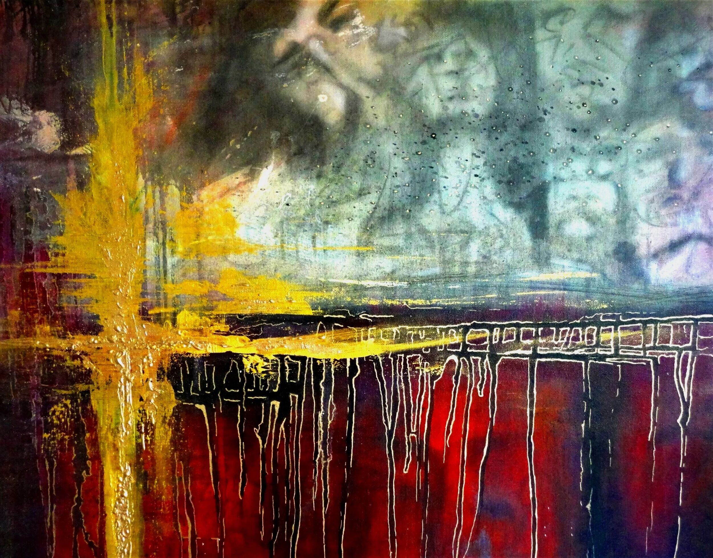 Original acrylic painting on stretched canvas Multilayers of acrylic paint, washes and glazes with a clear gloss UV protective finish coat. Medium: acrylic paint on stretched gallery wrapped canvas, finish coat Title: "Chasing Wate