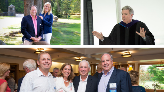 Clockwise from top left: Reed `72 and Karen Miller. Shawn George `73. Rich and Katrina `87 Kroes, Roby Politi `68, and Brad Olch `69.