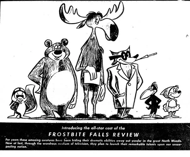 A sketch of the Frostbite Falls Review cast (click to enlarge).