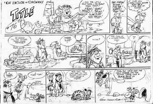 Pencils of a Hazelton Sunday Flintstones page (click to enlarge)