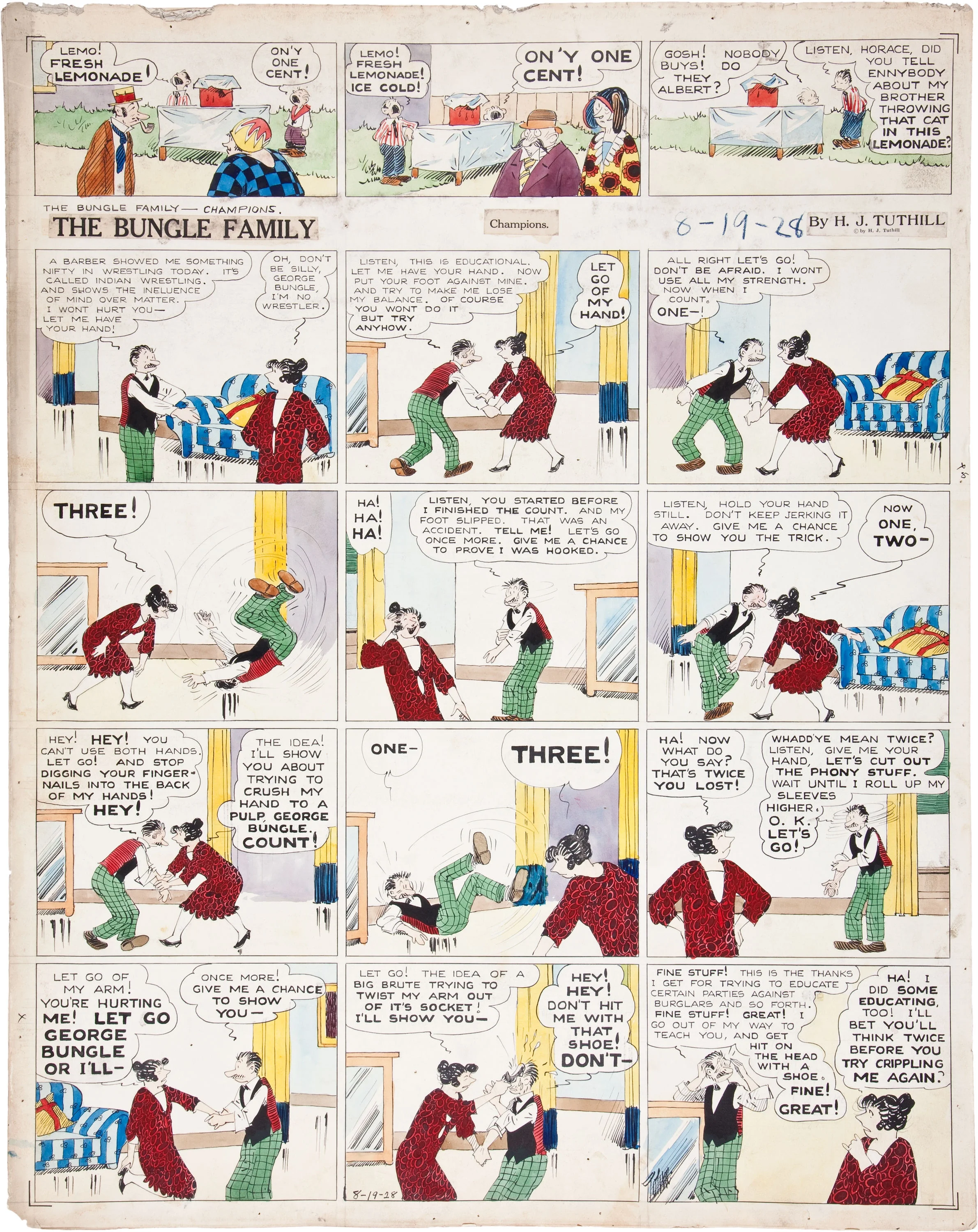 A 1928 Bungle Family Sunday page. (Click to enlarge; this page is presented large for savoring, so use the zoom feature on your browser to appreciate it properly.)