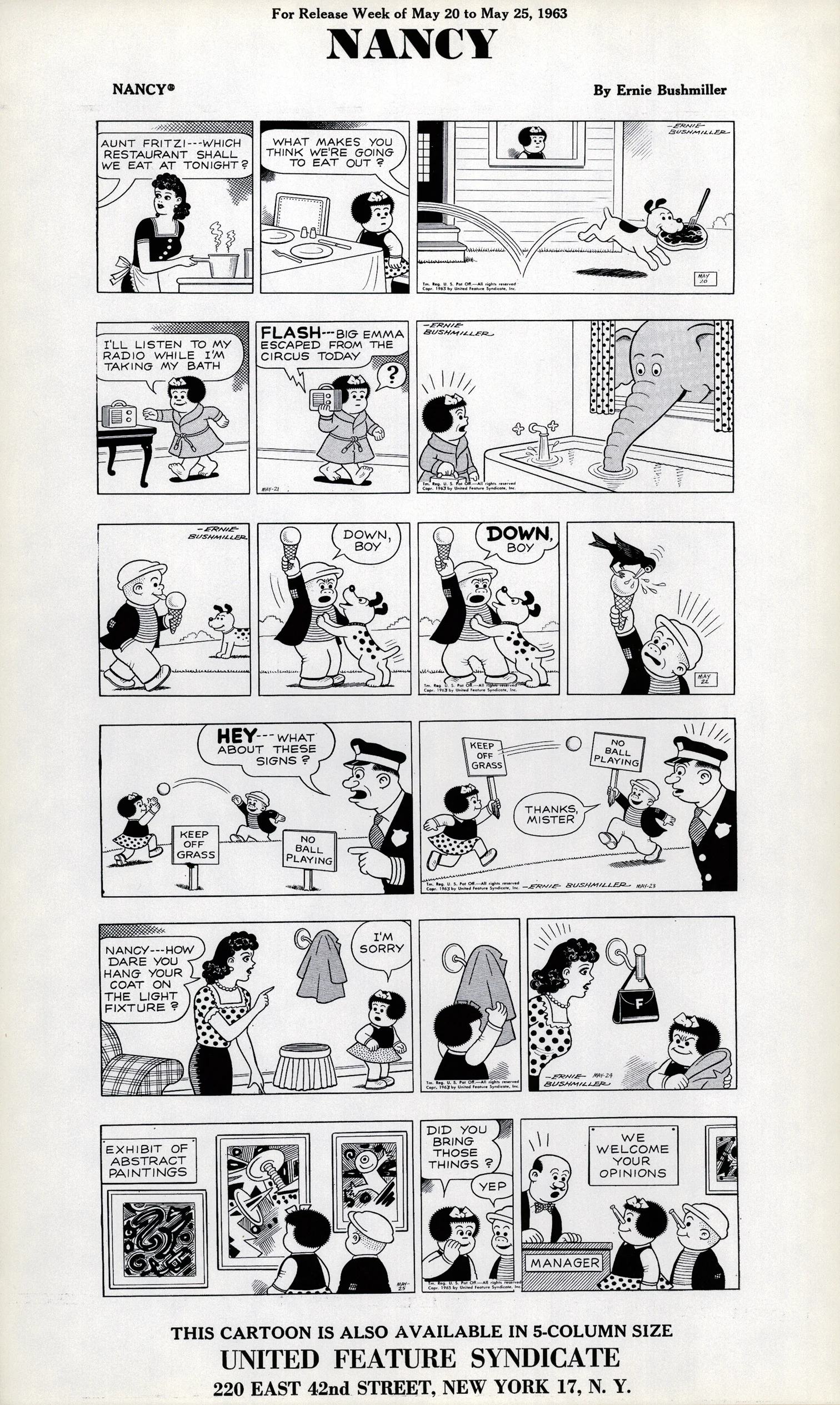 A Nancy syndicate proof sheet from 1963 (click to enlarge)