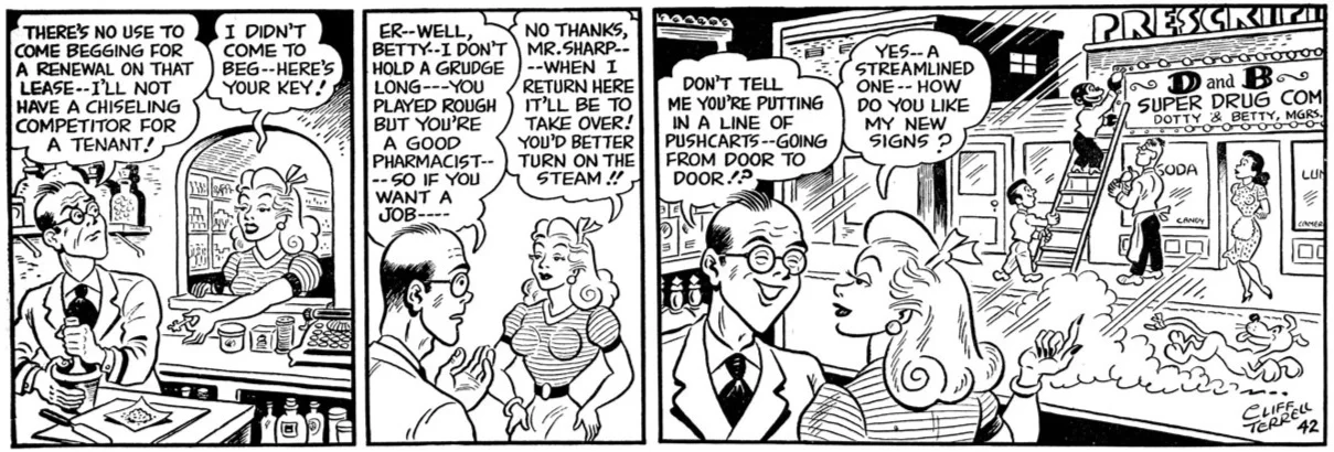The final Betty Brown strip, from March 15, 1948, concluding her amazing 14-year journey.