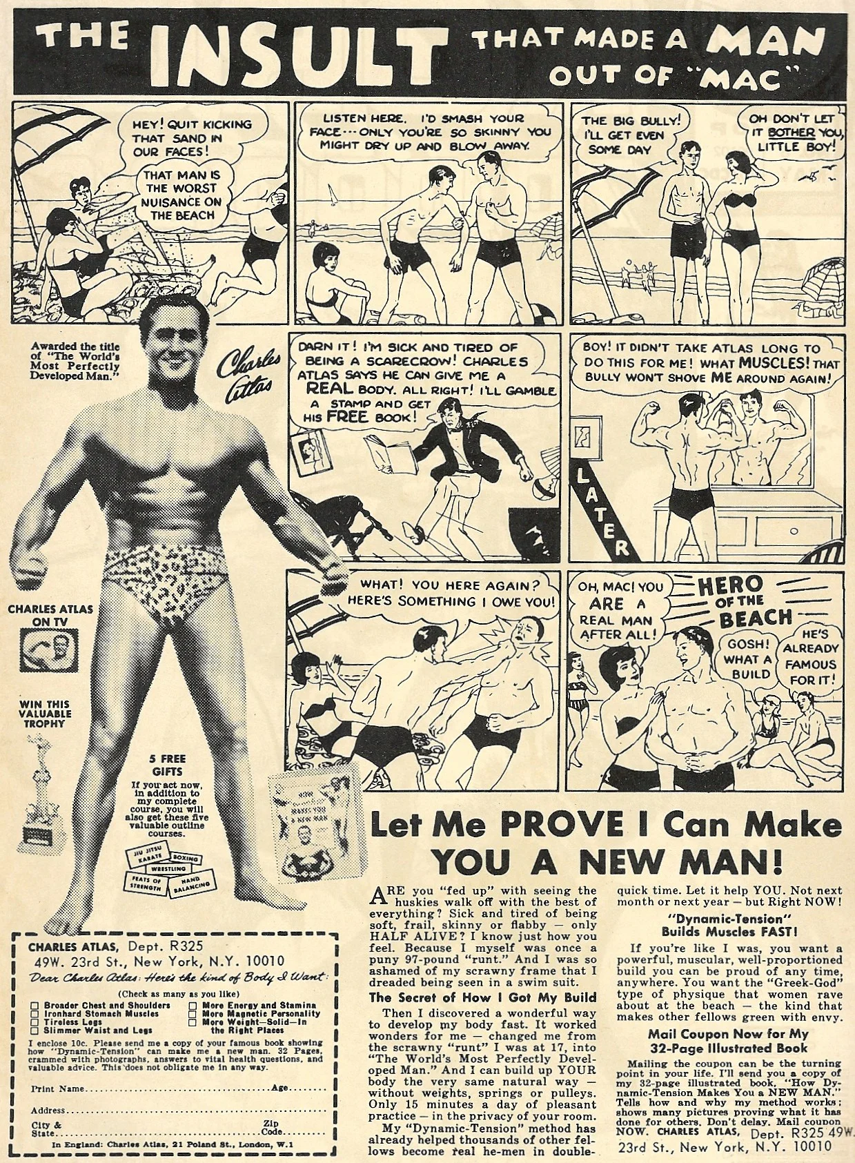 Perhaps the most iconic Charles Atlas ad of them all (click to enlarge).