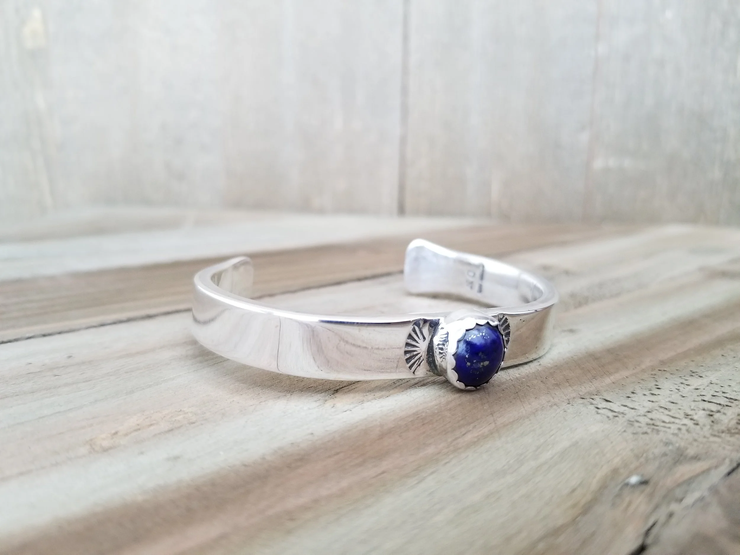 Lapis & Stamped Sterling Silver
