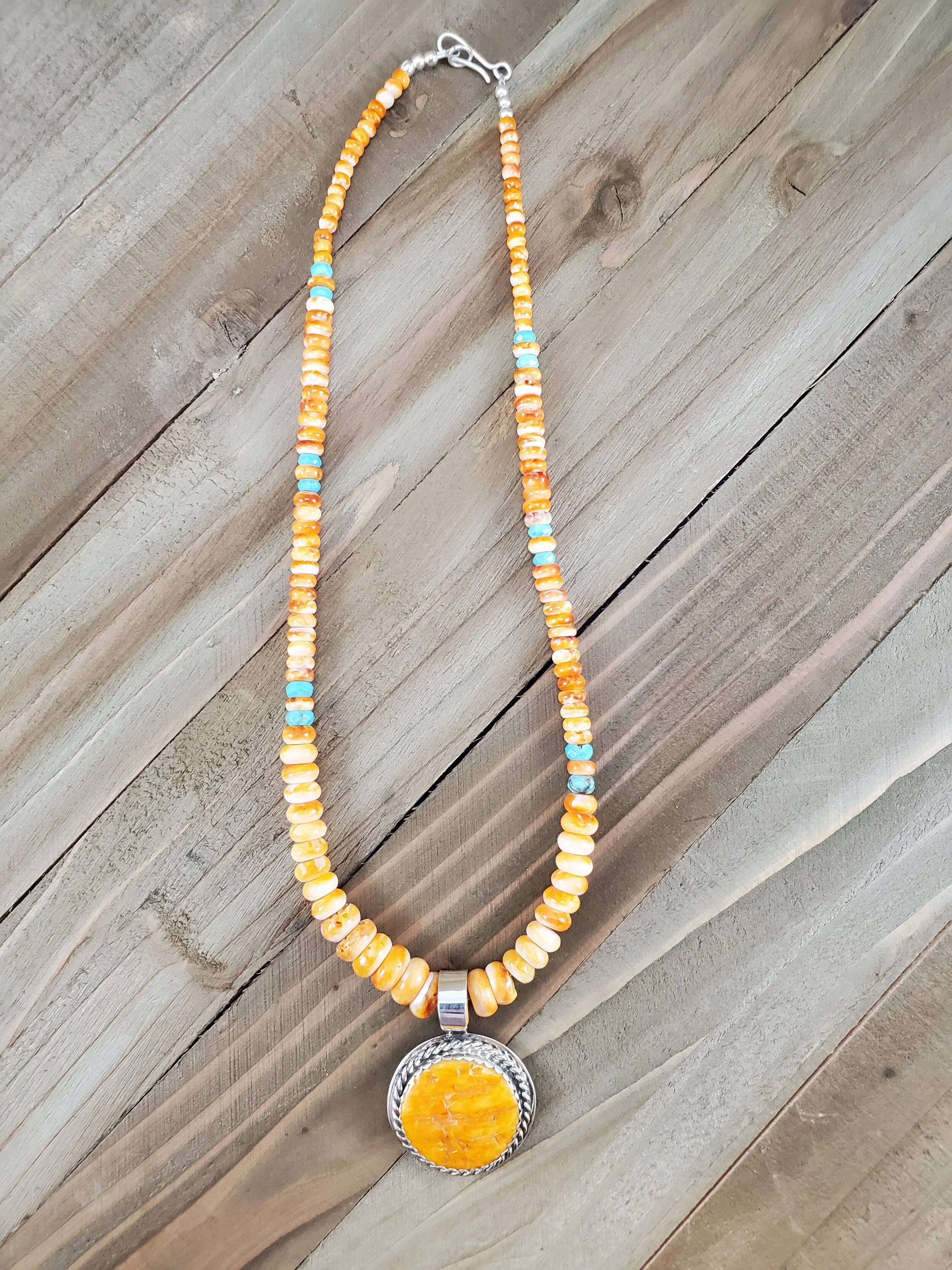 Spiny Oyster &amp; Turquoise with Spiny Oyster Sterling Silver Pendent