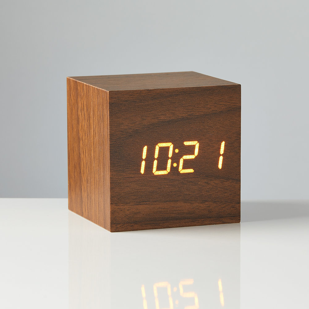 Box &amp; Accent Block Clock - LED Wood Detailed Block Temperature/Alarm Clock  — ToMo Distribution