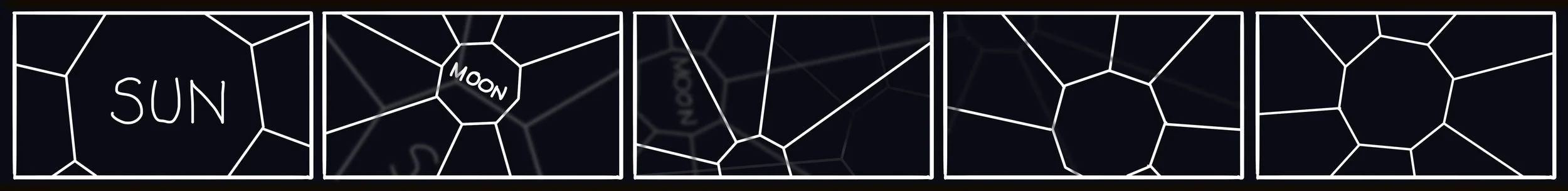 wavering forest of bluegreen leaves / with its watery sun &amp; three moons