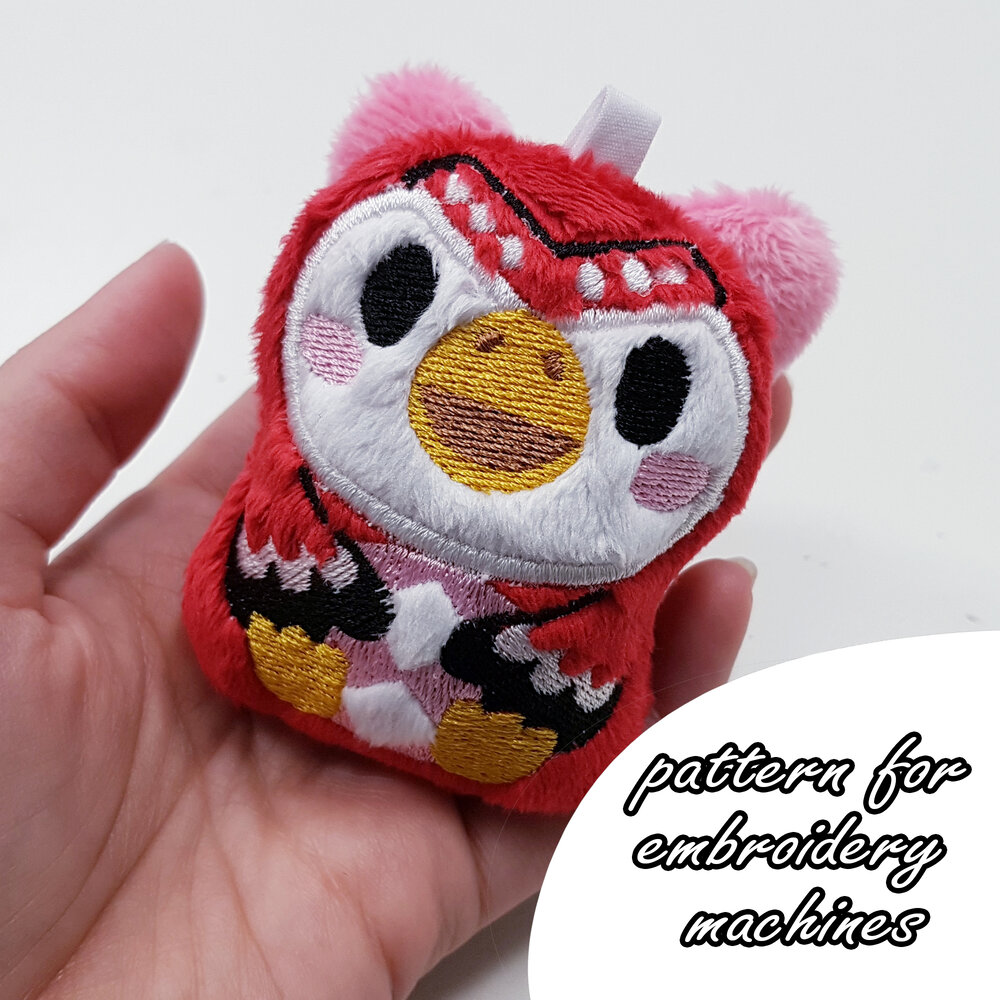 ITH (in the hoop) embroidery pattern Celeste Animal Crossing keychain —  plushiluv