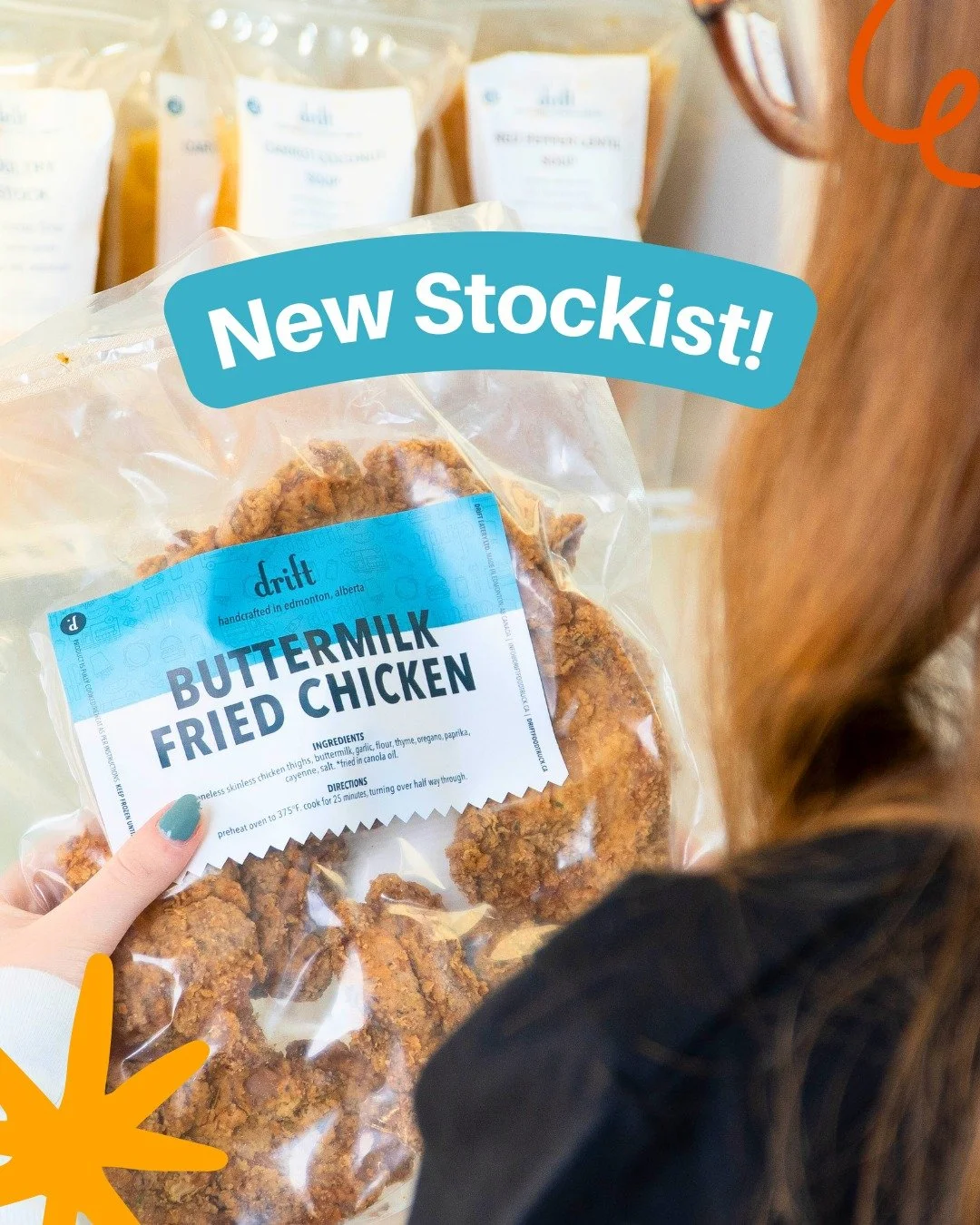 Attention, shoppers! 📢

You can now stock up on your Drift faves at H&amp;W Capilano and H&amp;W St. Albert! 🎉 They&rsquo;ll both be stocking our buttermilk fried chicken, and Capilano will also be carrying our falafel patties, pea &amp; potato sam
