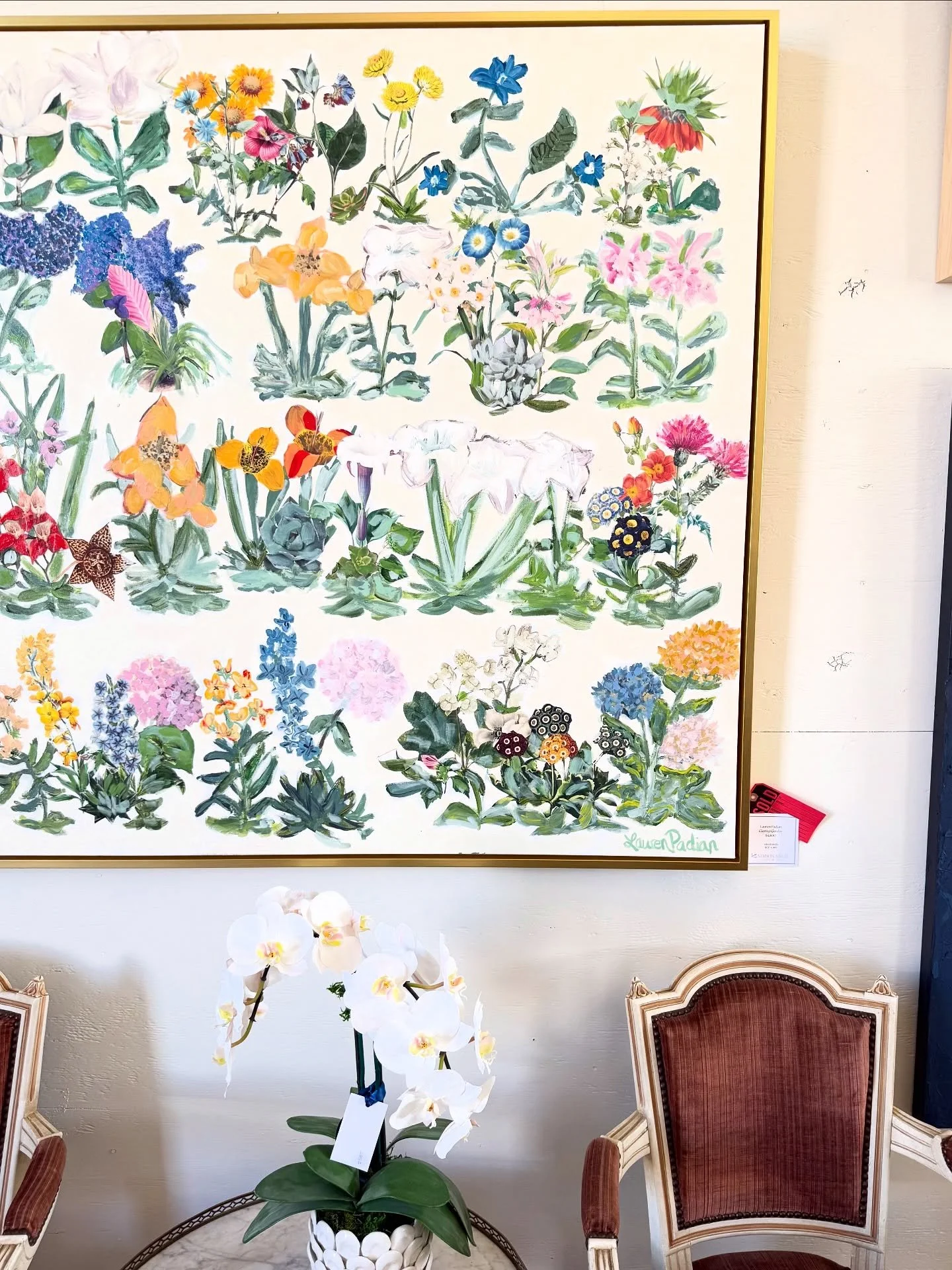 A show favorite 🤍 
.
&ldquo;Cutting Garden&rdquo; mixed media paint and collage &bull; SOLD 
.
.
.
.
#laurenpadianart #dallasartist #roundtoptexas #bluehillsfallshow2025