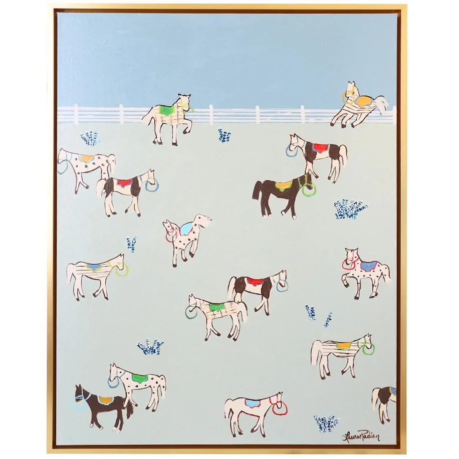 &ldquo;Green Pastures&rdquo; is my last piece available from the Horses Collection at @thecollectivedallas 
I love the use of color, pattern, and whimsy in this 31x41&rdquo; piece. 
.
.
.
#laurenpadianart #dallasartist #horsescollection