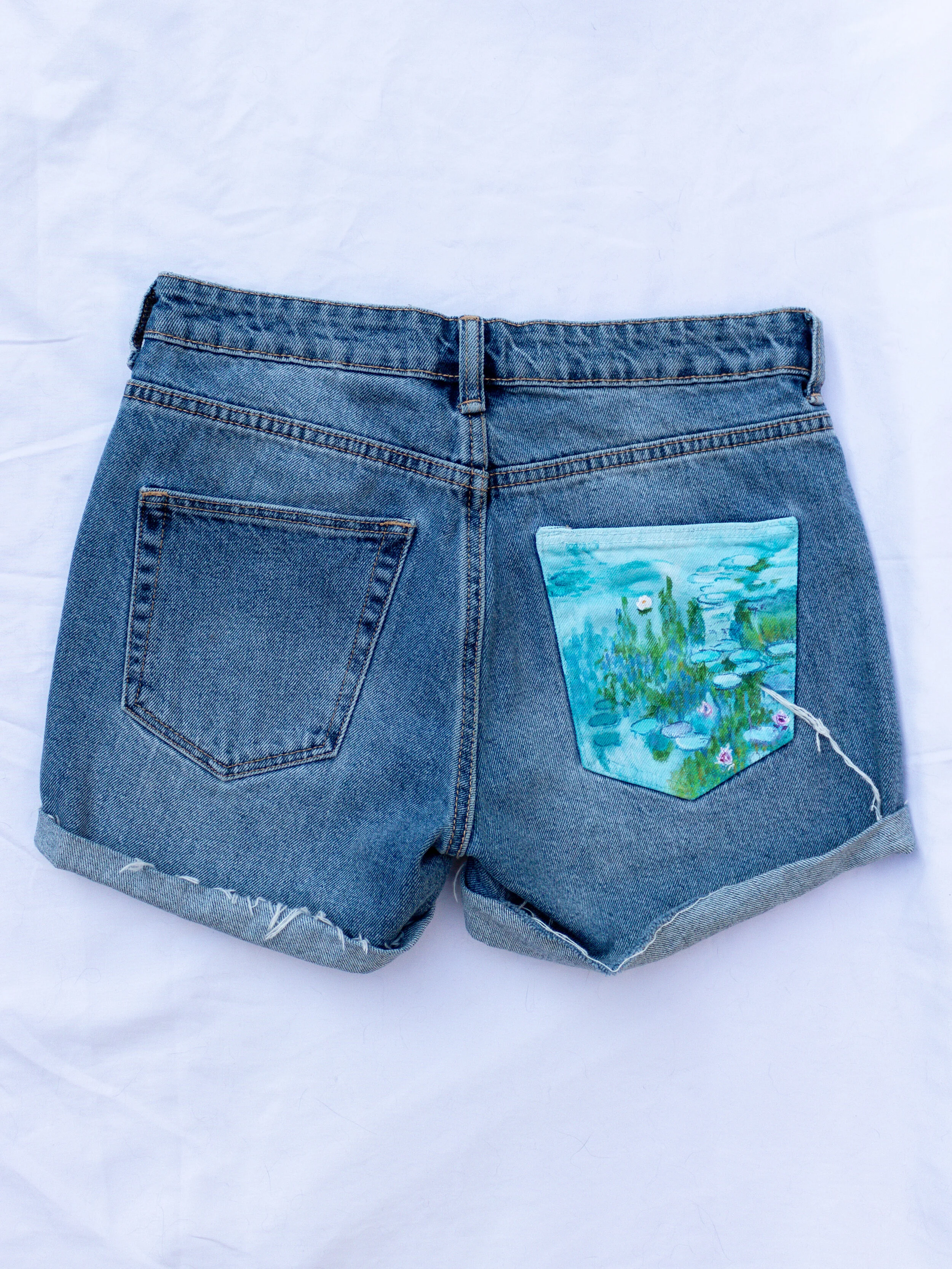 Hand-Painted Water Lilies Jeans 