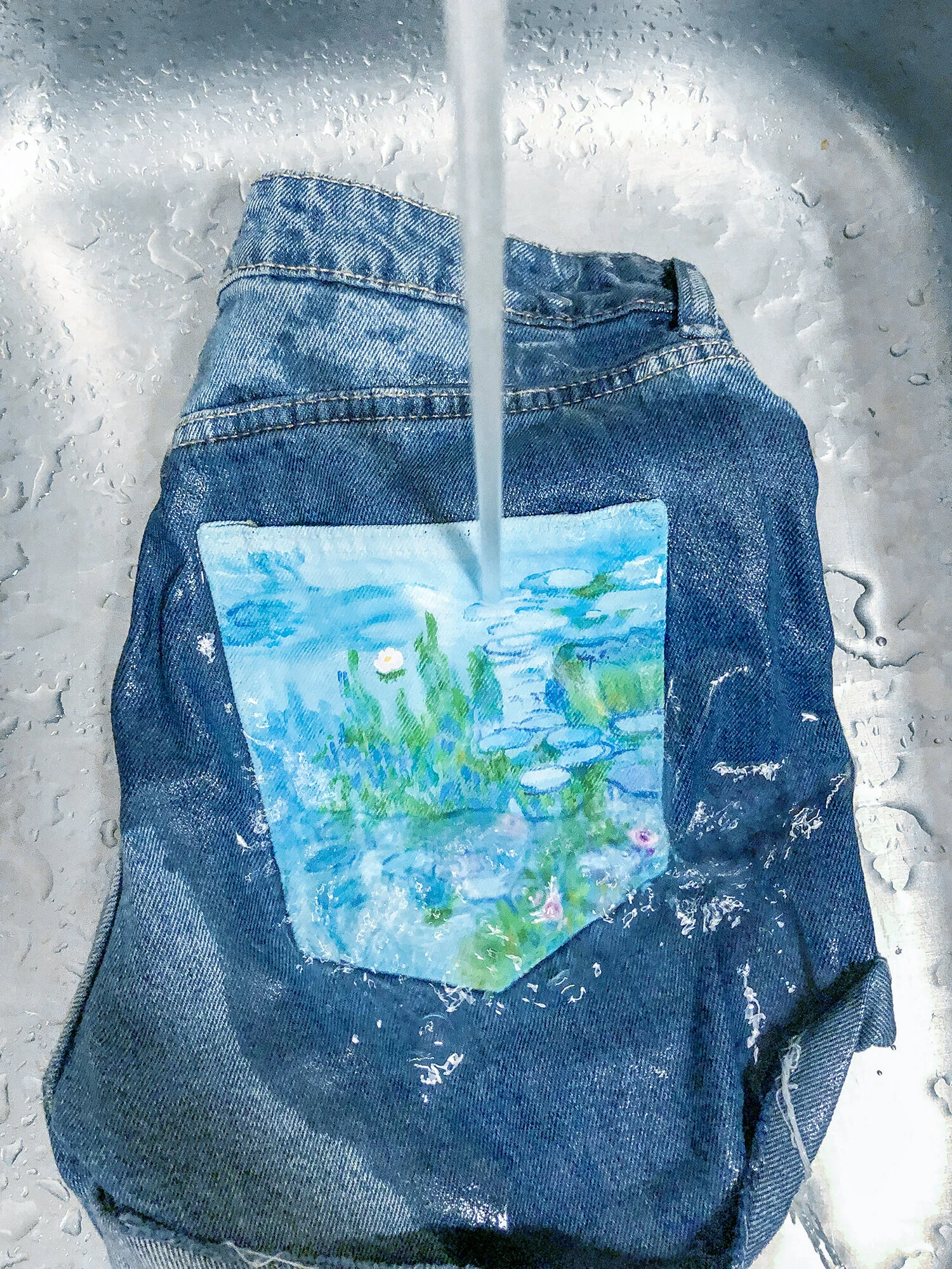 painted denim shorts