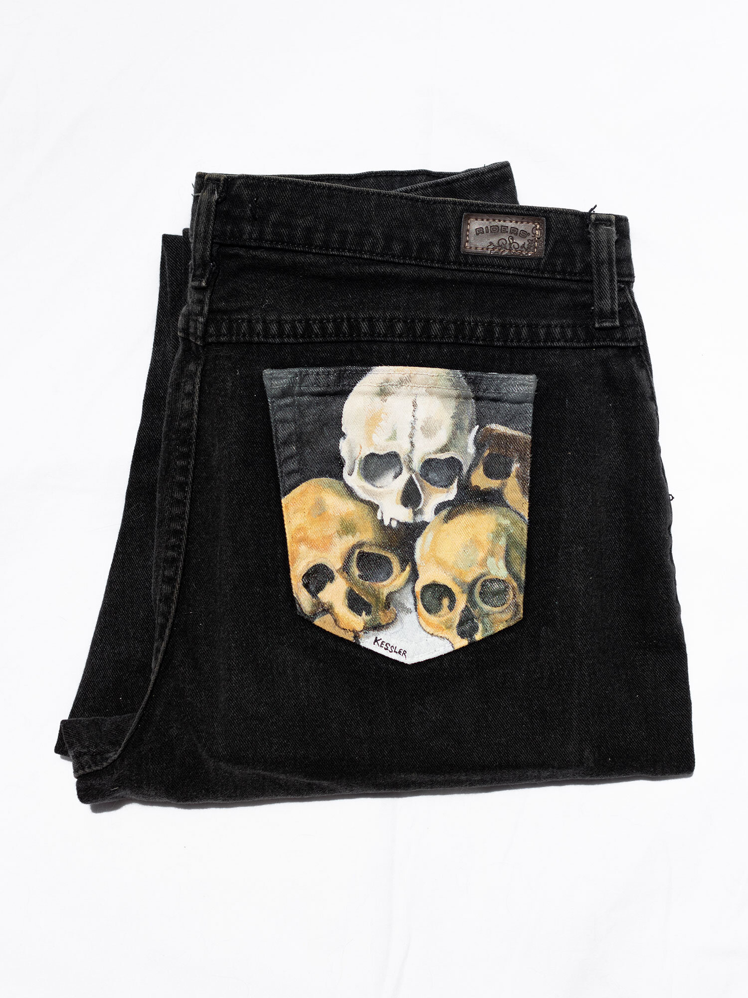 Hand-Painted Pyramid of Skulls Jeans 