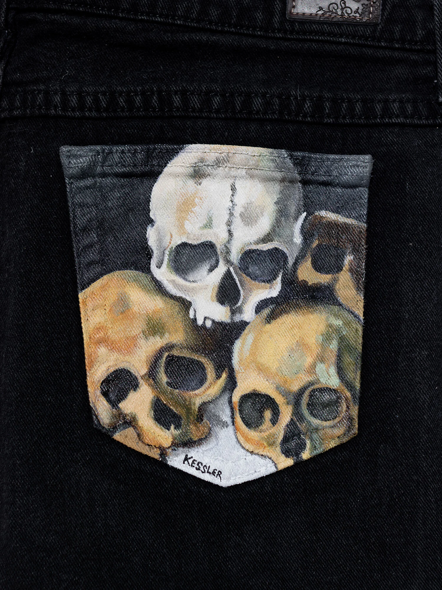 Hand-Painted Pyramid of Skulls Jeans 