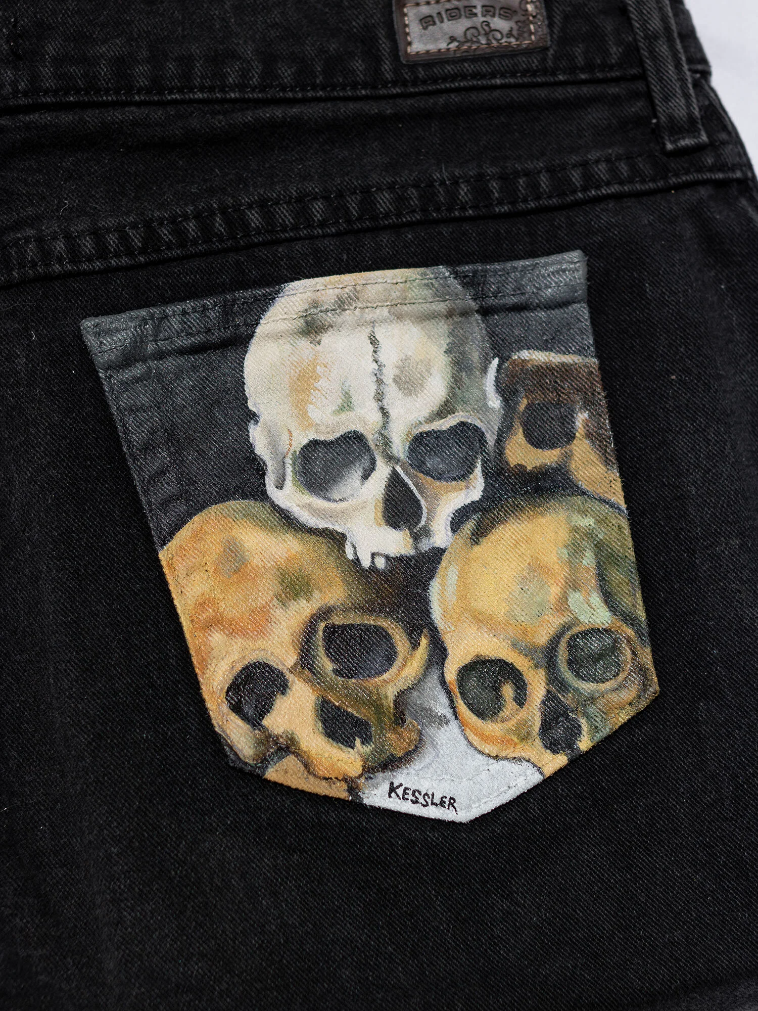 Hand-Painted Pyramid of Skulls Jeans 