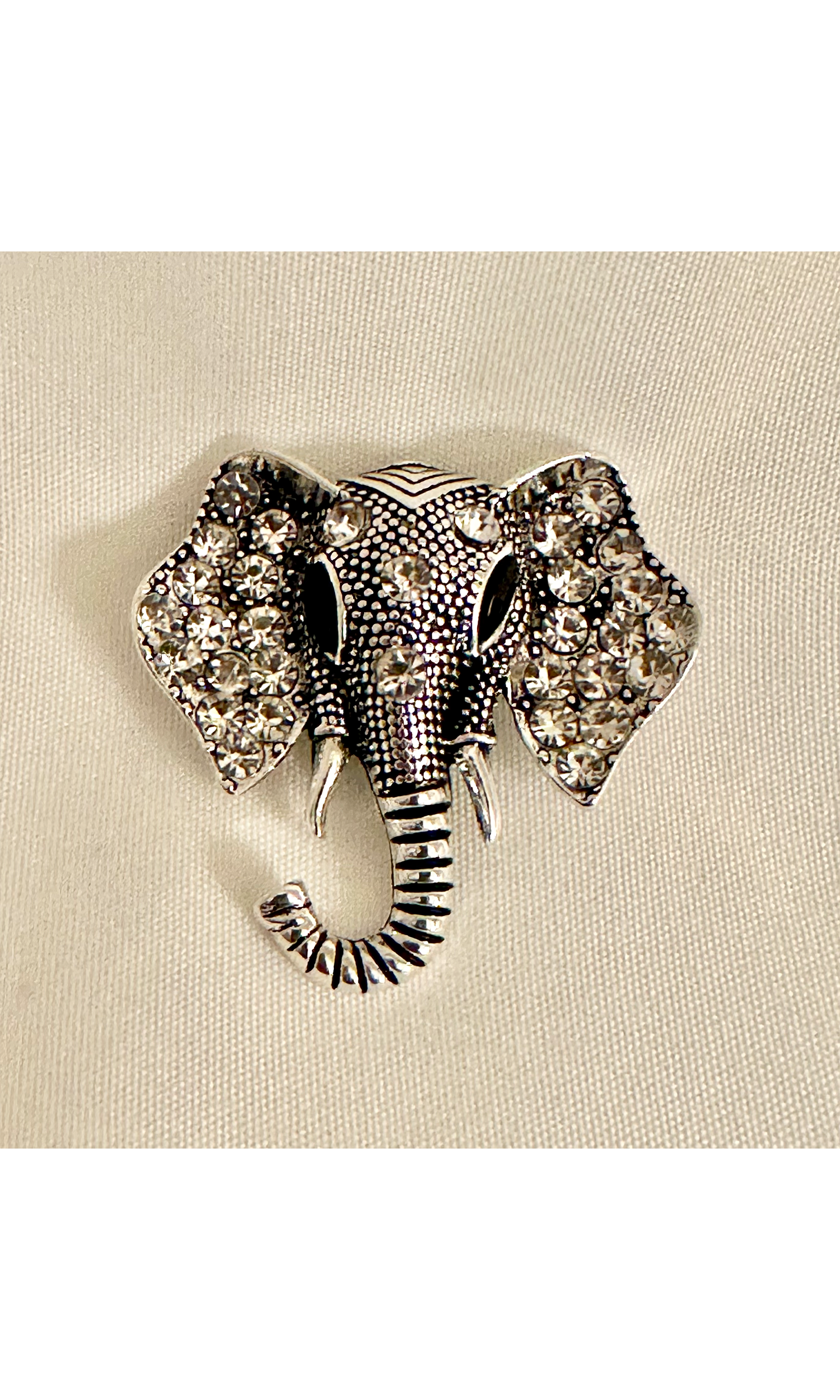 Silver Crystal Elephant Brooch
