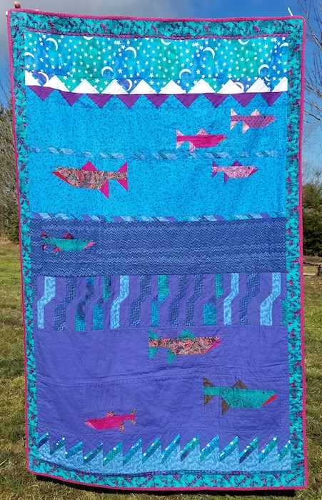 Marla Varner pennylanequilts@gmail.com, pennylanequilts.com Salmon Seminole quilt 69' x 43" NFS My first quilt, created in 1993 during a class by Dorothy Hanisko, the pattern designer. Materials: commercial cotton