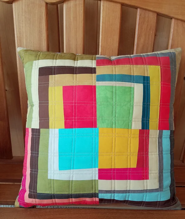 Square Block 20" x 20" x 3" $105 Materials: hand dyed cotton and yarn dyed linen Technique: Log cabin variation, cut freehand and created using an improvisational approach.