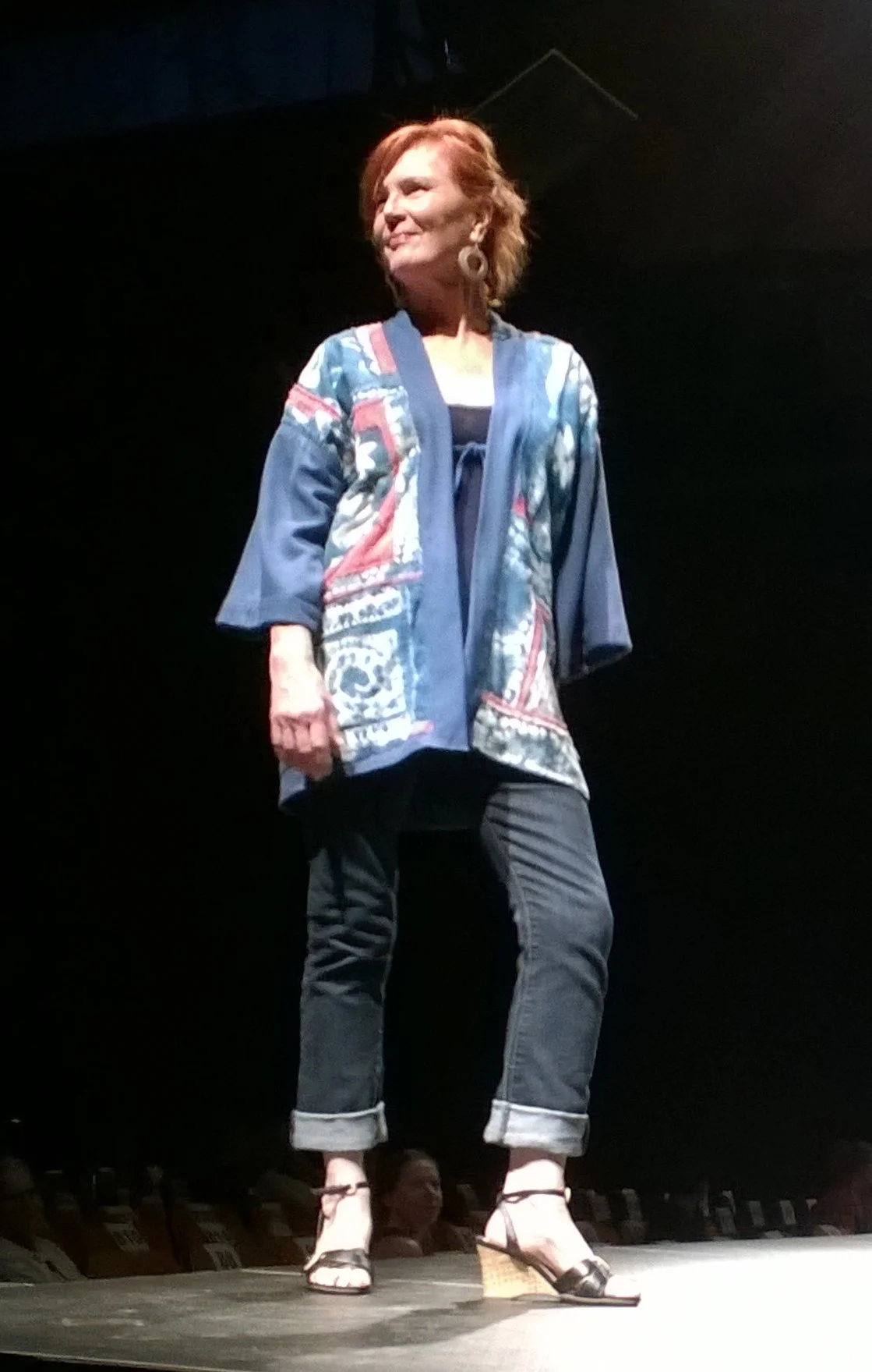 Shibori Jacket 2016 Diana Gipson Port Townsend dianaoutdoors@att.net Diana has transformed coffee bean bags, plastic construction fencing and silk into WAS runway-ready looks. Traditional Japanese shibori designs were hand-stitched into silk, dyed by the artist and hand-appliqued onto a silk jacket to create this lively garment ideal for summer wear. Model: Jan Burr
