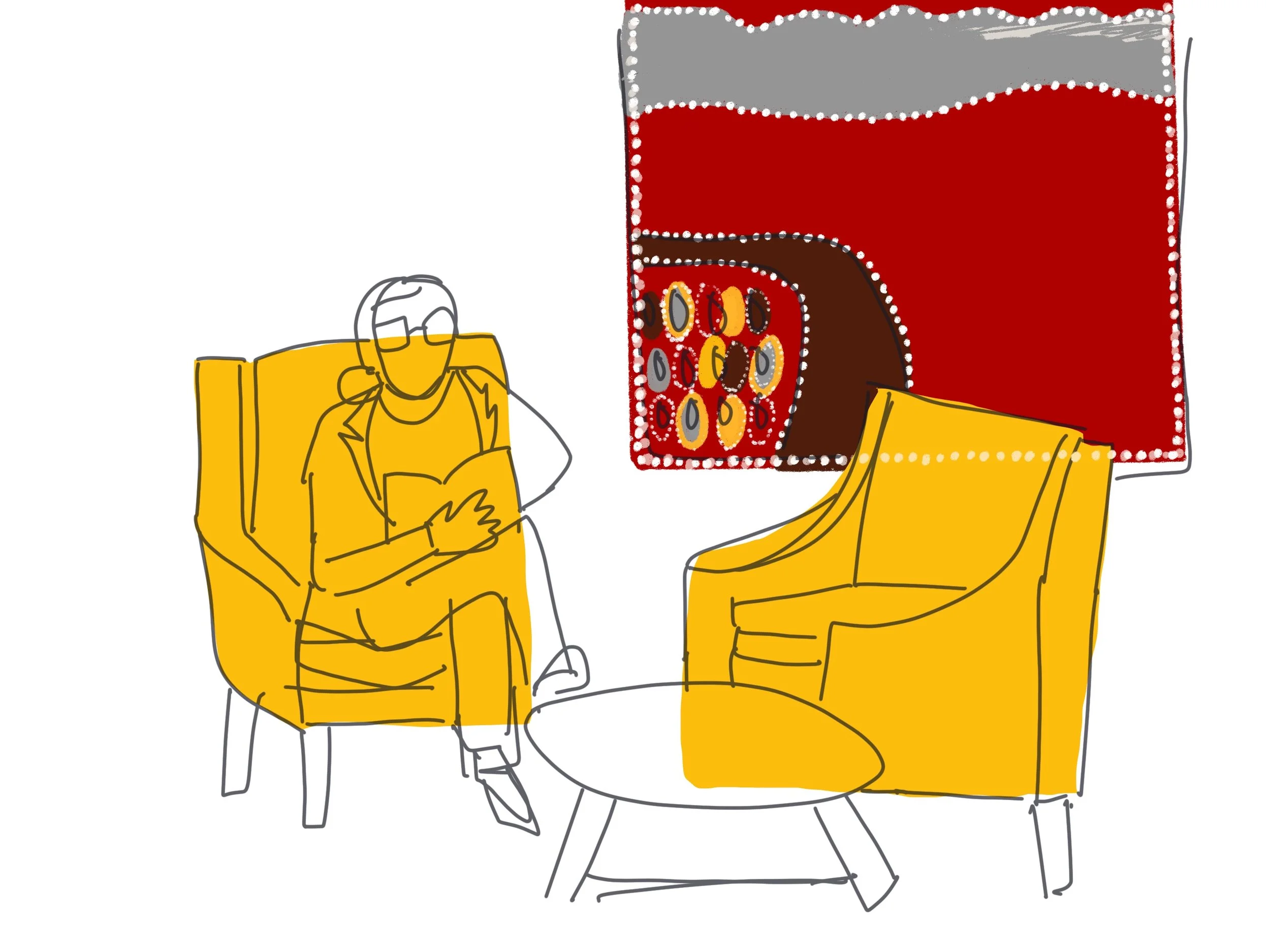 Library artwork and chairs - unfinished
