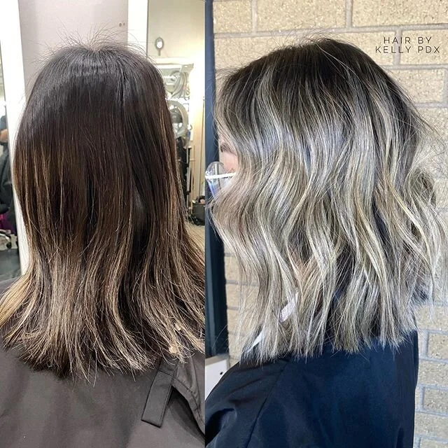How cute did this turn out?! 😍This makes me want to cut my hair short again! I did a full babylight, balayage some her her ends and a shadow root. Also took a couple inches off her length.