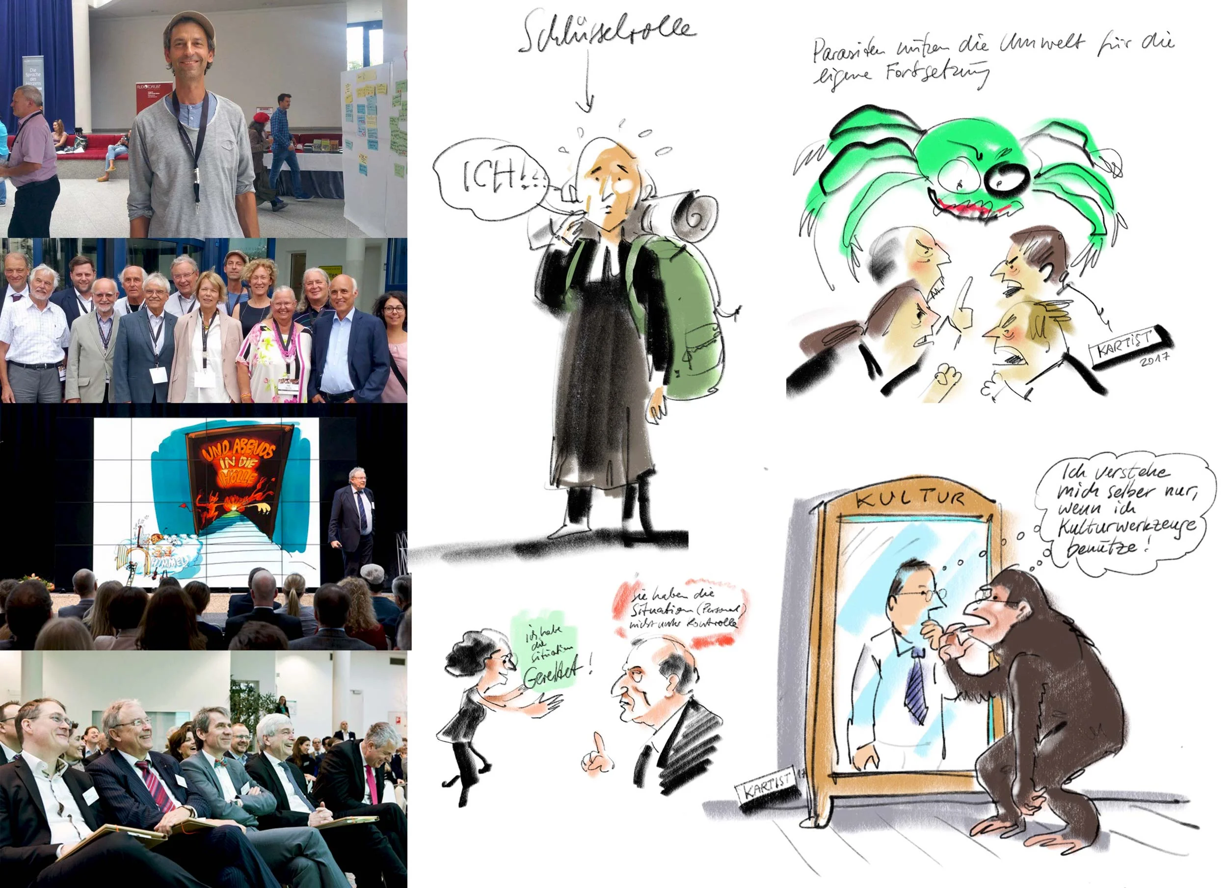 Wittener Kongress für Familienunternehmen Während der Vorträge und in diversen Workshops, übersetze ich Schlüsselbegriffe in Zeichnungen/Cartoons, zeichne relevante Passagen simultan mit (Visual Recording) und ergänze/finalisiere diese in den Pausen oder im Anschluss.