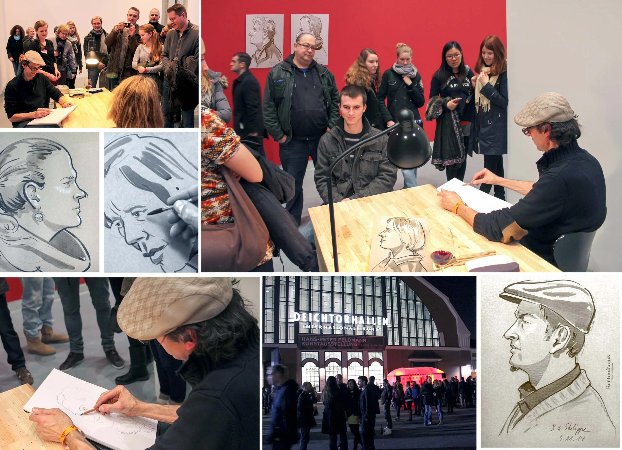 Lange Nacht der Museen in der Hamburger Deichtorhalle Ich porträtiere Besucher in verschiedenen Techniken. Es ist rammelvoll und die Besucher erwarten mindestens Kunst.