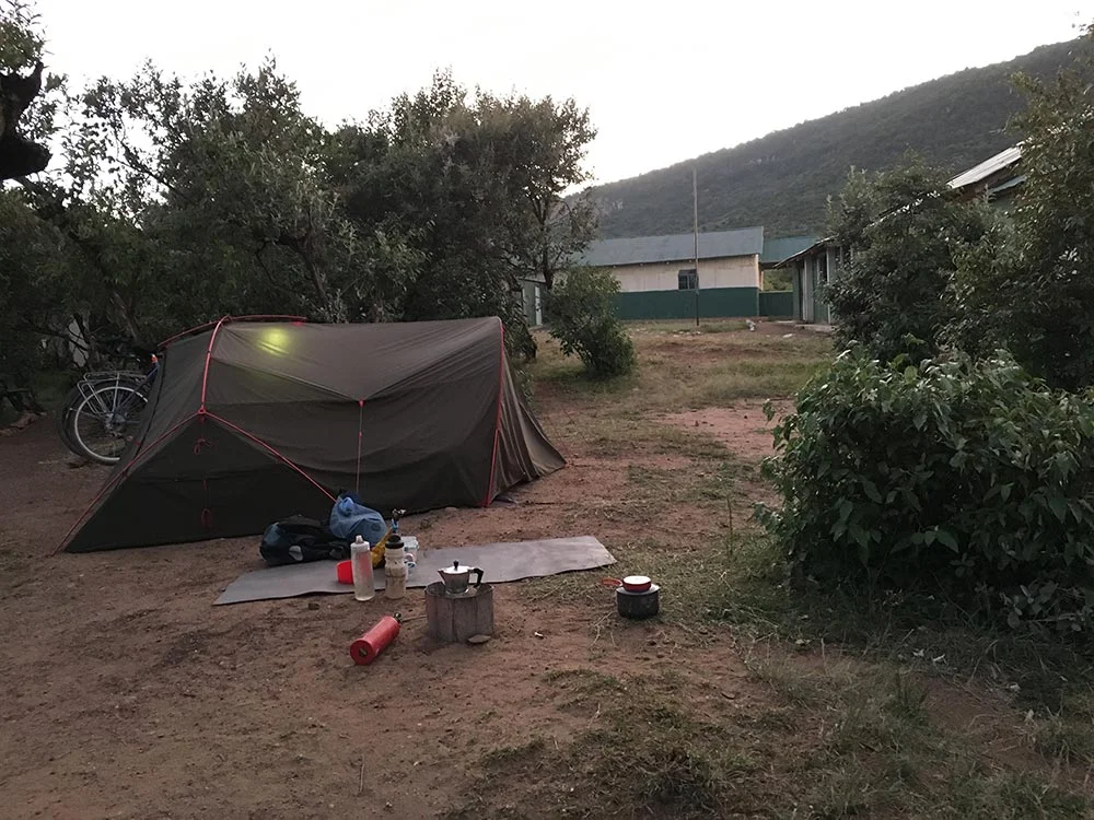 Camping at Kileleoni Primary School. The elephant was no more the 40 m left of the tent.